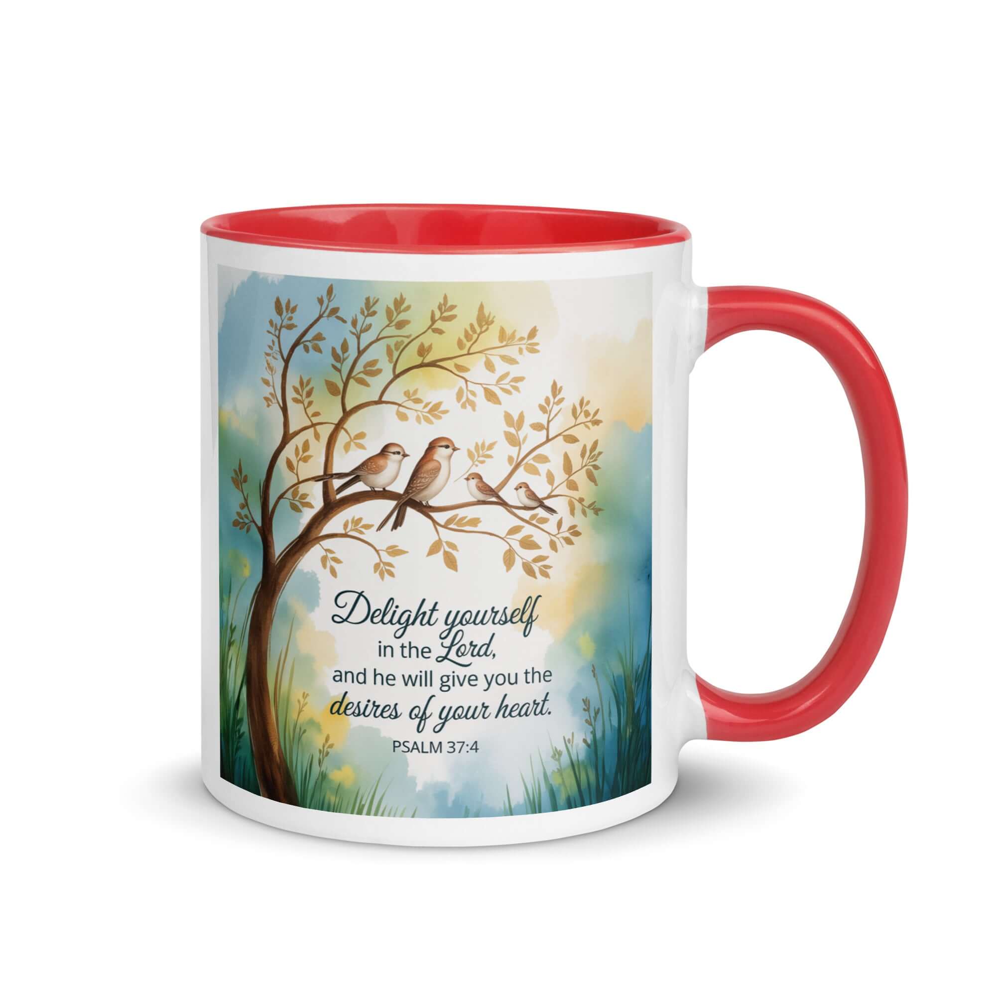 Psalm 37:4 Bible Verse, Yourself White Ceramic Mug with Color Inside Red 11 oz