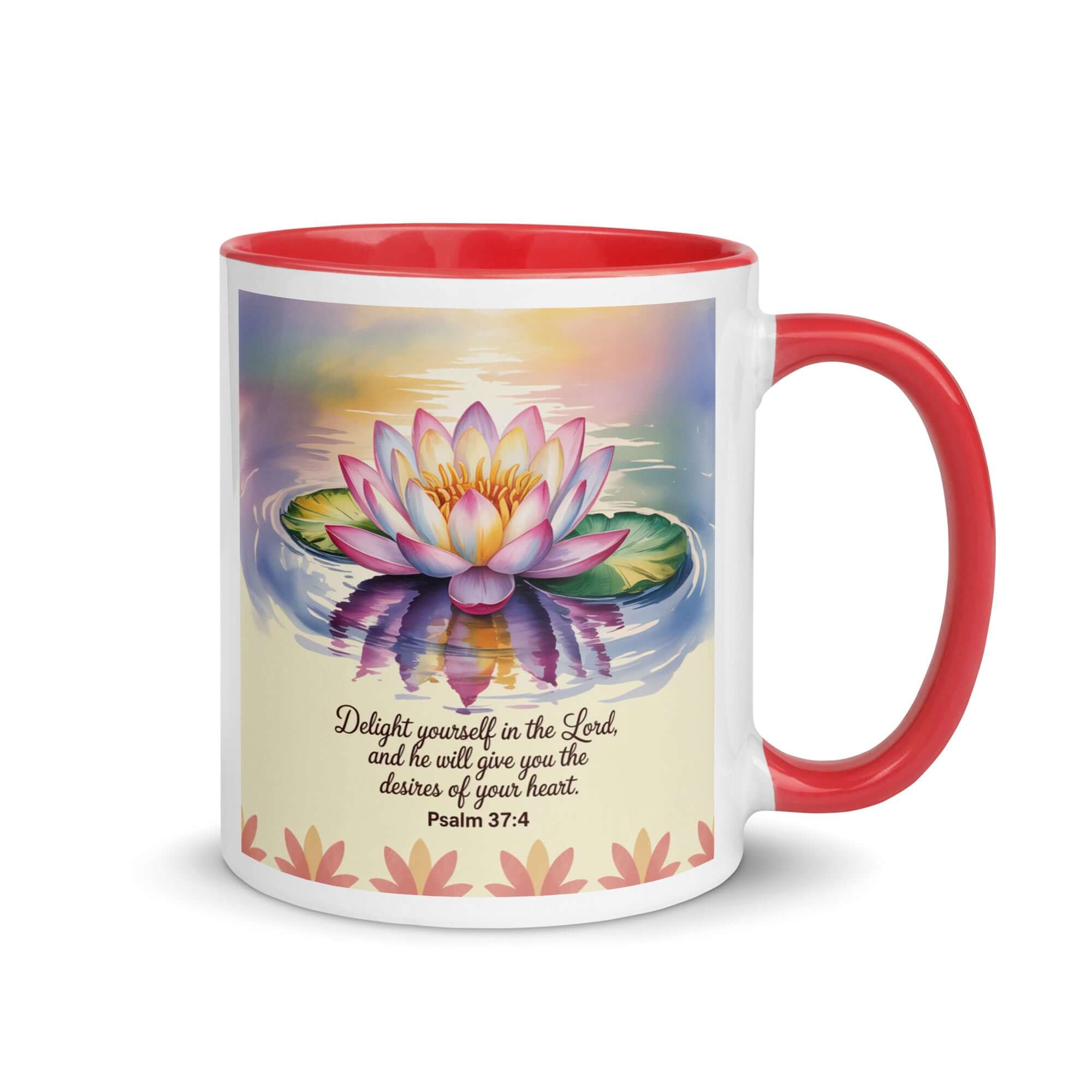 Psalm 37:4 Bible Verse, the Lord White Ceramic Mug with Color Inside Red 11 oz