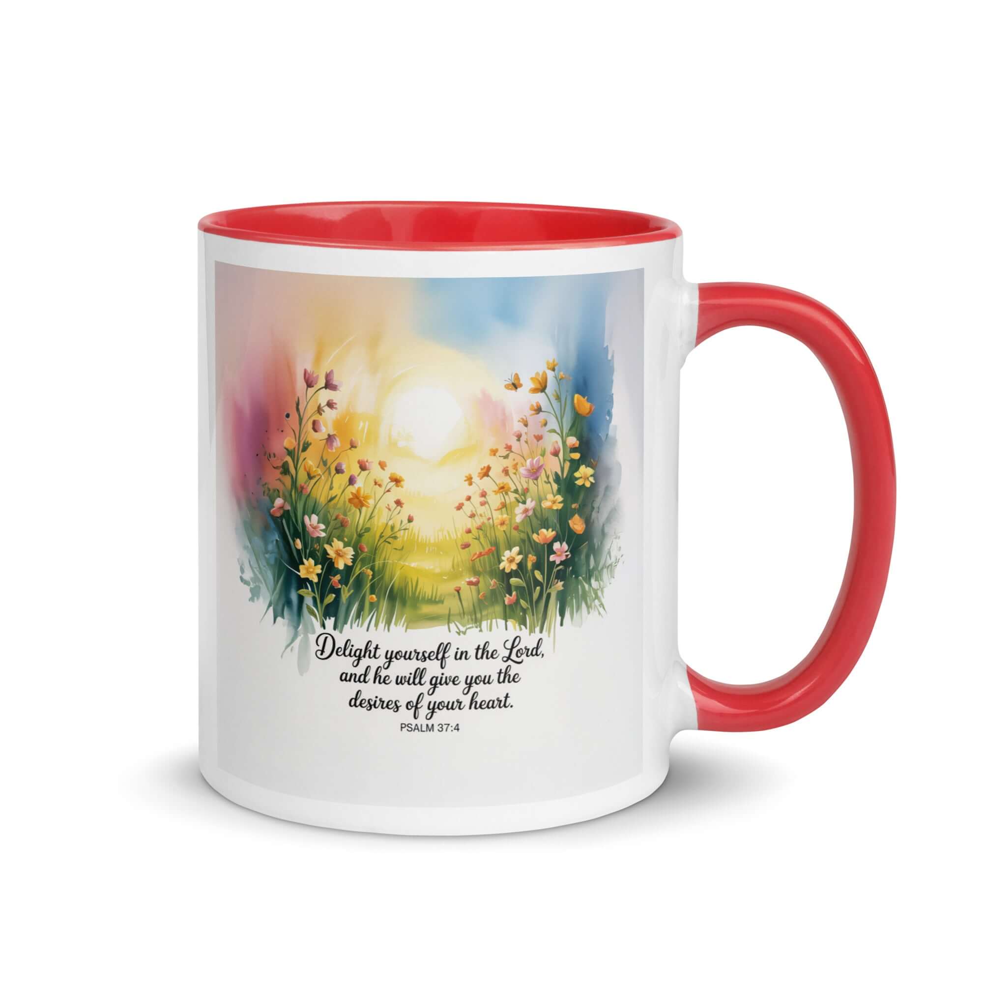 Psalm 37:4 Bible Verse, will give White Ceramic Mug with Color Inside Red 11 oz