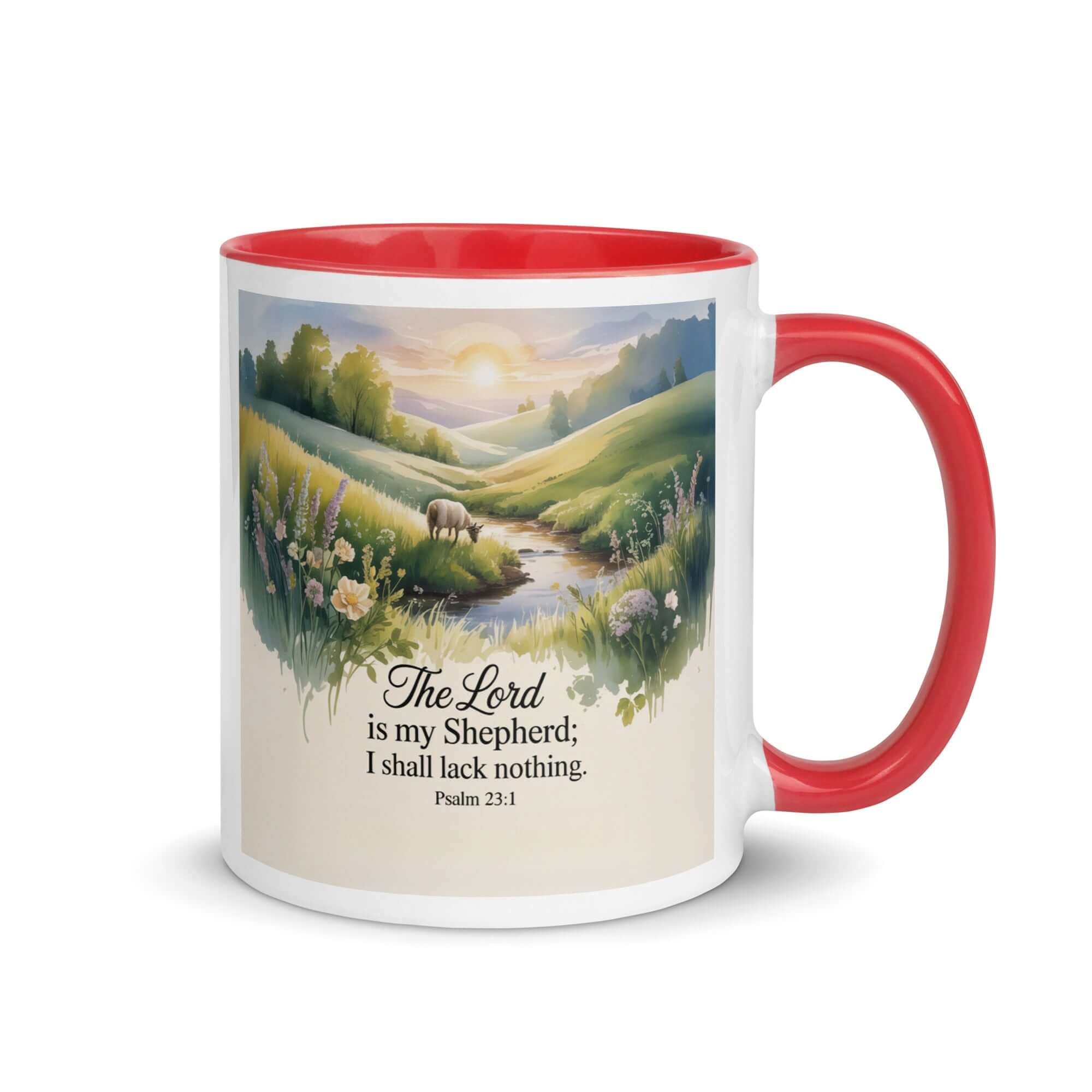 Psalm 23:1 Bible Verse, Lord White Ceramic Mug with Color Inside Red 11 oz