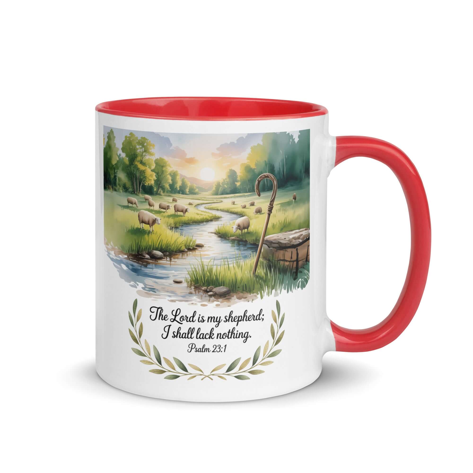 Psalm 23:1 Bible Verse, is my White Ceramic Mug with Color Inside Red 11 oz