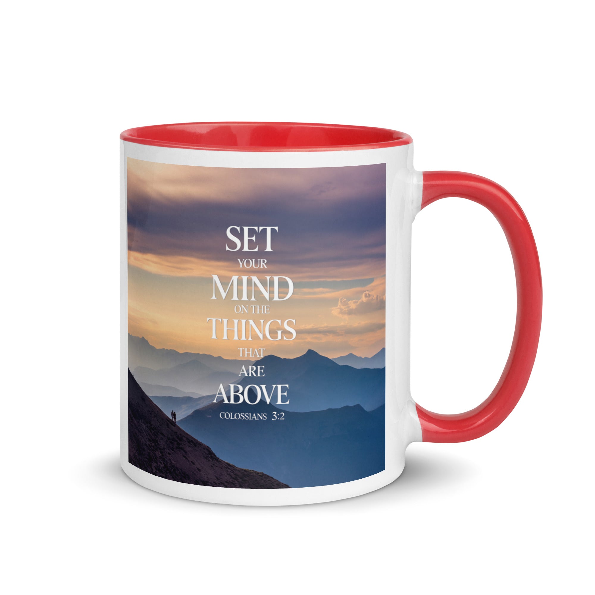 Colossians 3:2 Bible Verse things that White Ceramic Mug with Color Inside Red 11 oz