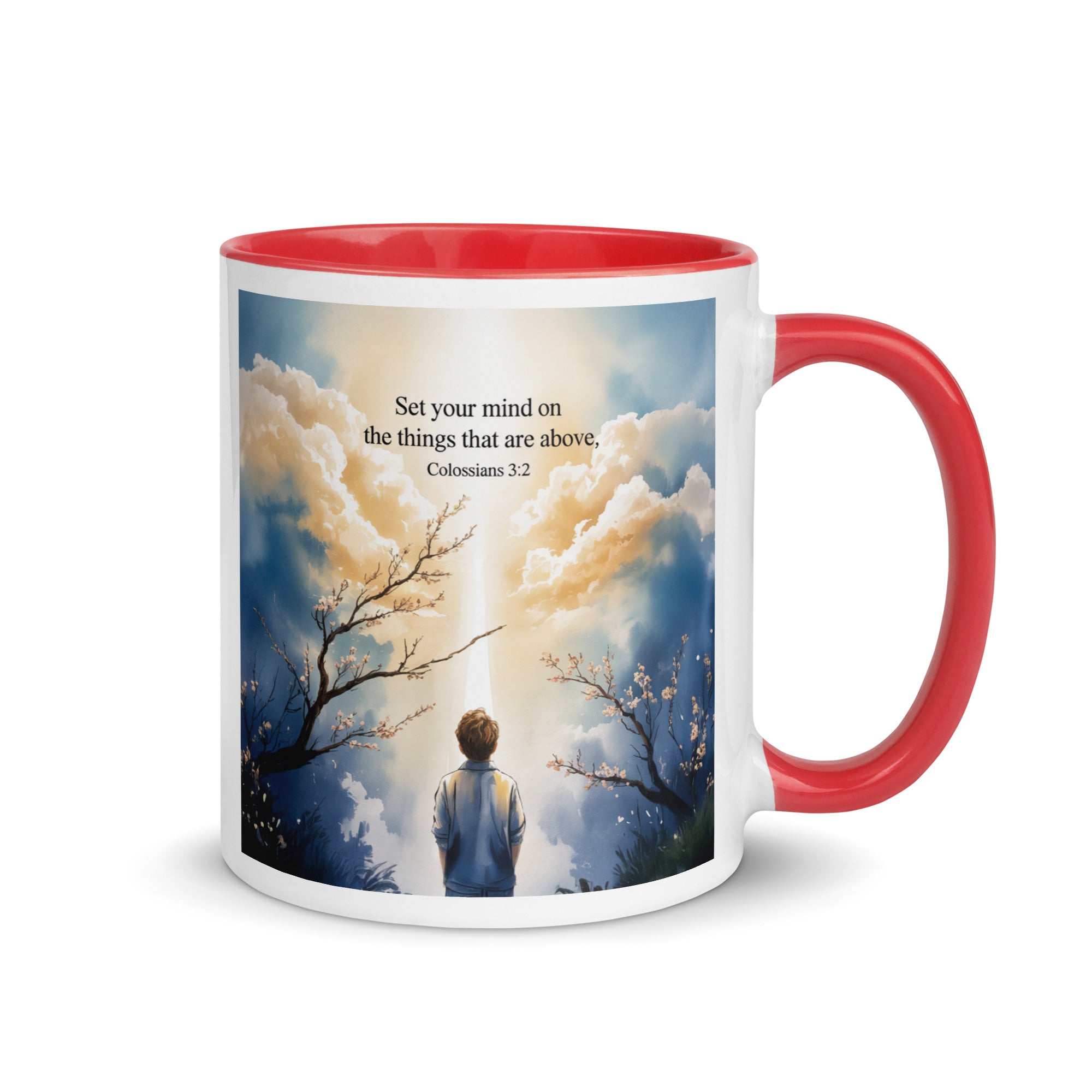 Colossians 3:2 Bible Verse the things White Ceramic Mug with Color Inside Red 11 oz
