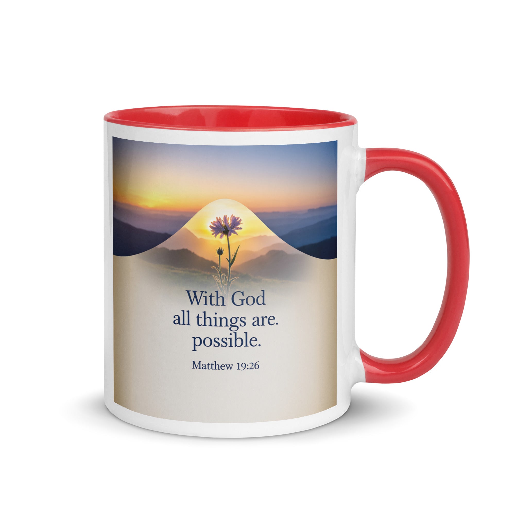 Matthew 19:26 Bible Verse at them White Ceramic Mug with Color Inside Red 11 oz
