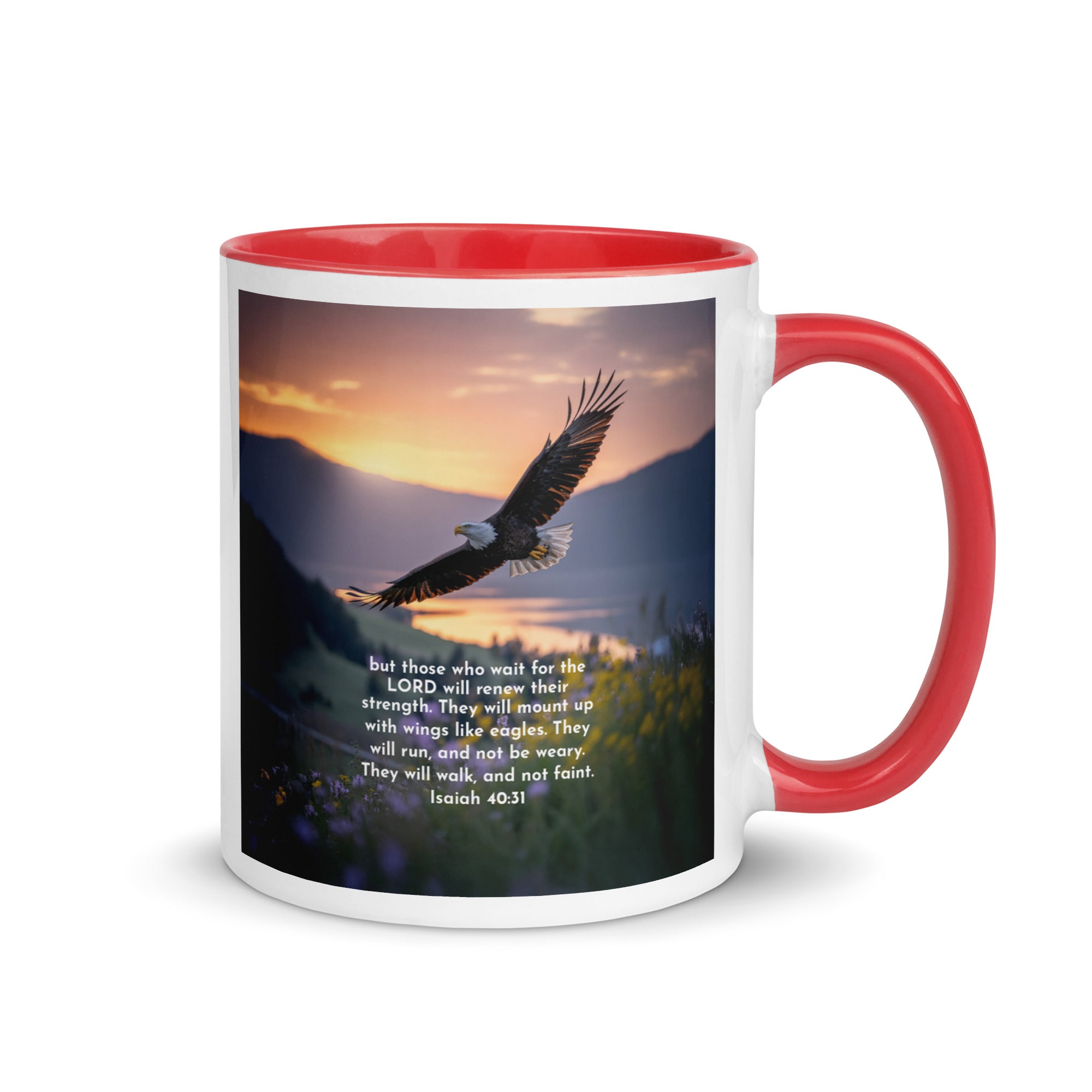 Isaiah 40:31 Bible Verse Renew Strength White Ceramic Mug with Color Inside Red 11 oz