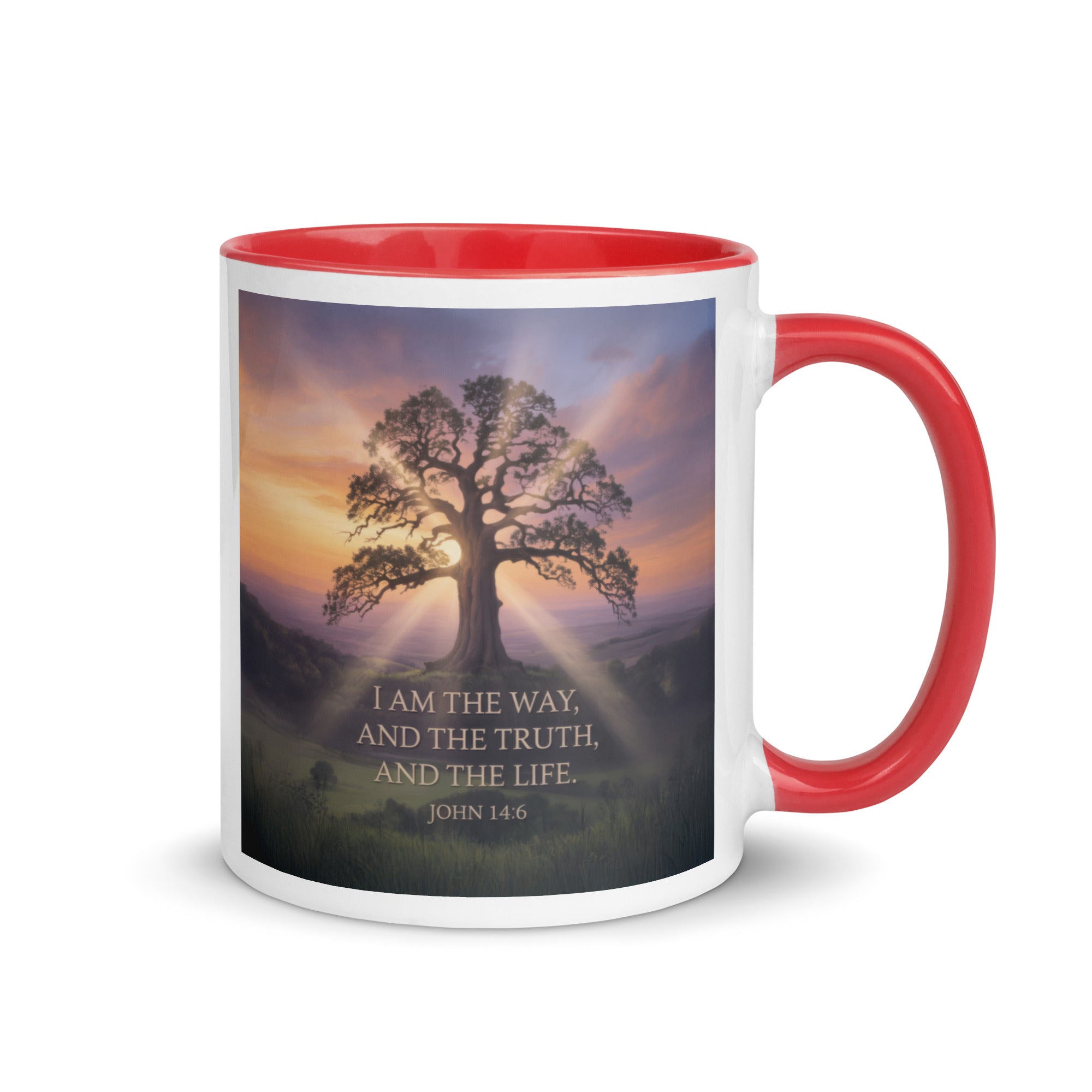 John 14:6 Bible Verse Jesus said White Ceramic Mug with Color Inside Red 11 oz