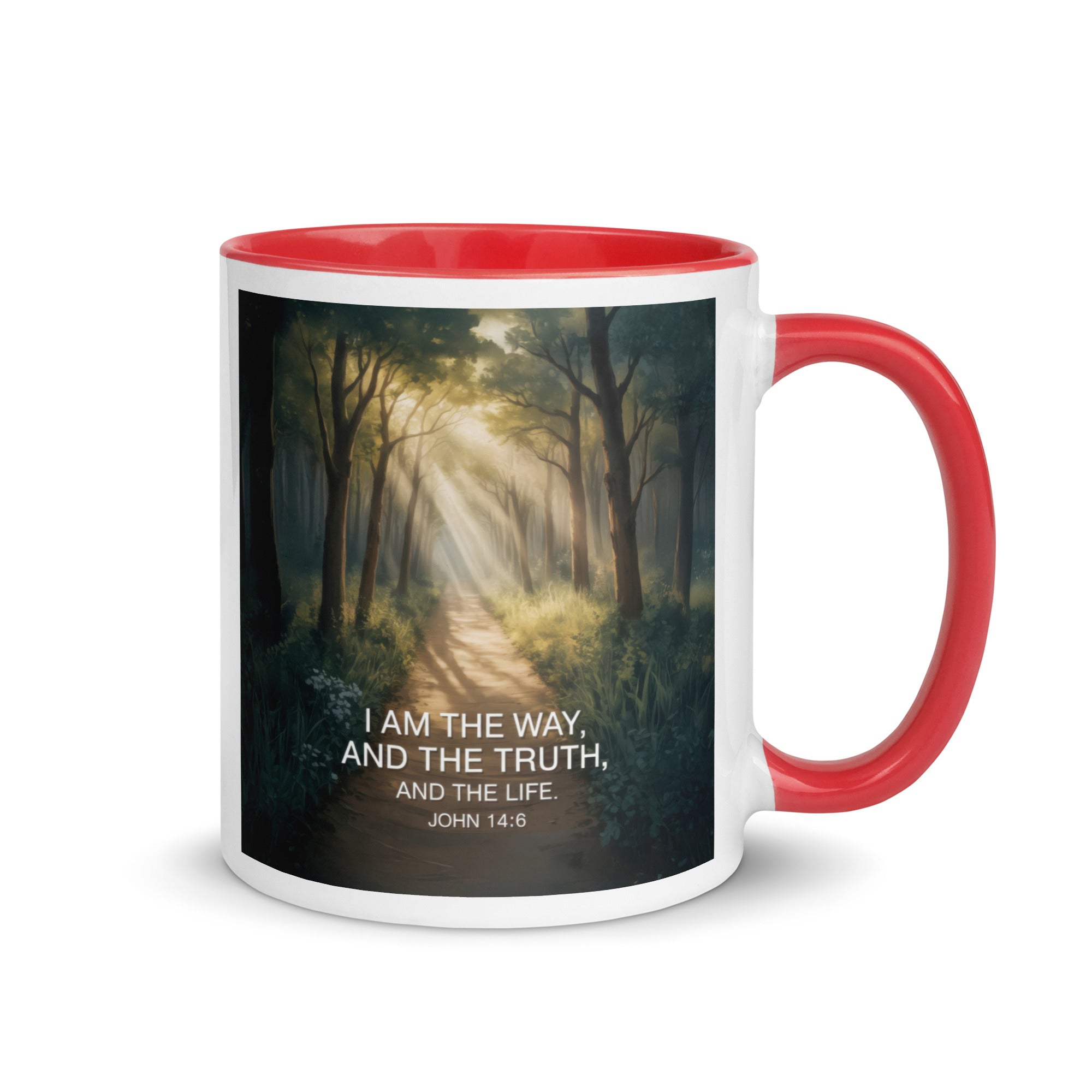 John 14:6 Bible Verse I Am White Ceramic Mug with Color Inside Red 11 oz