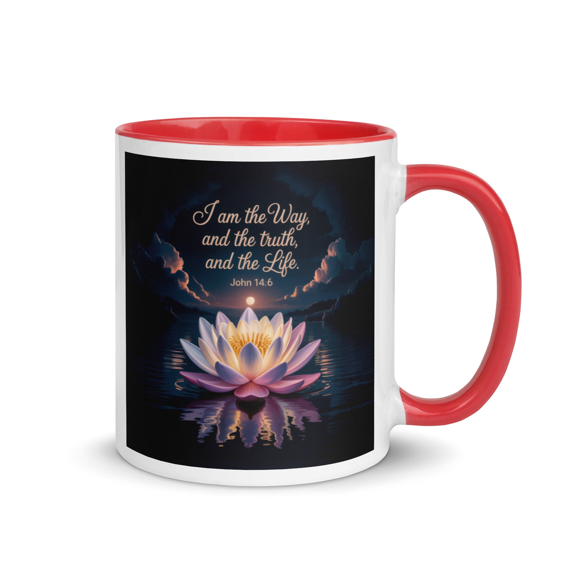 John 14:6 Bible Verse The Way White Ceramic Mug with Color Inside Red 11 oz