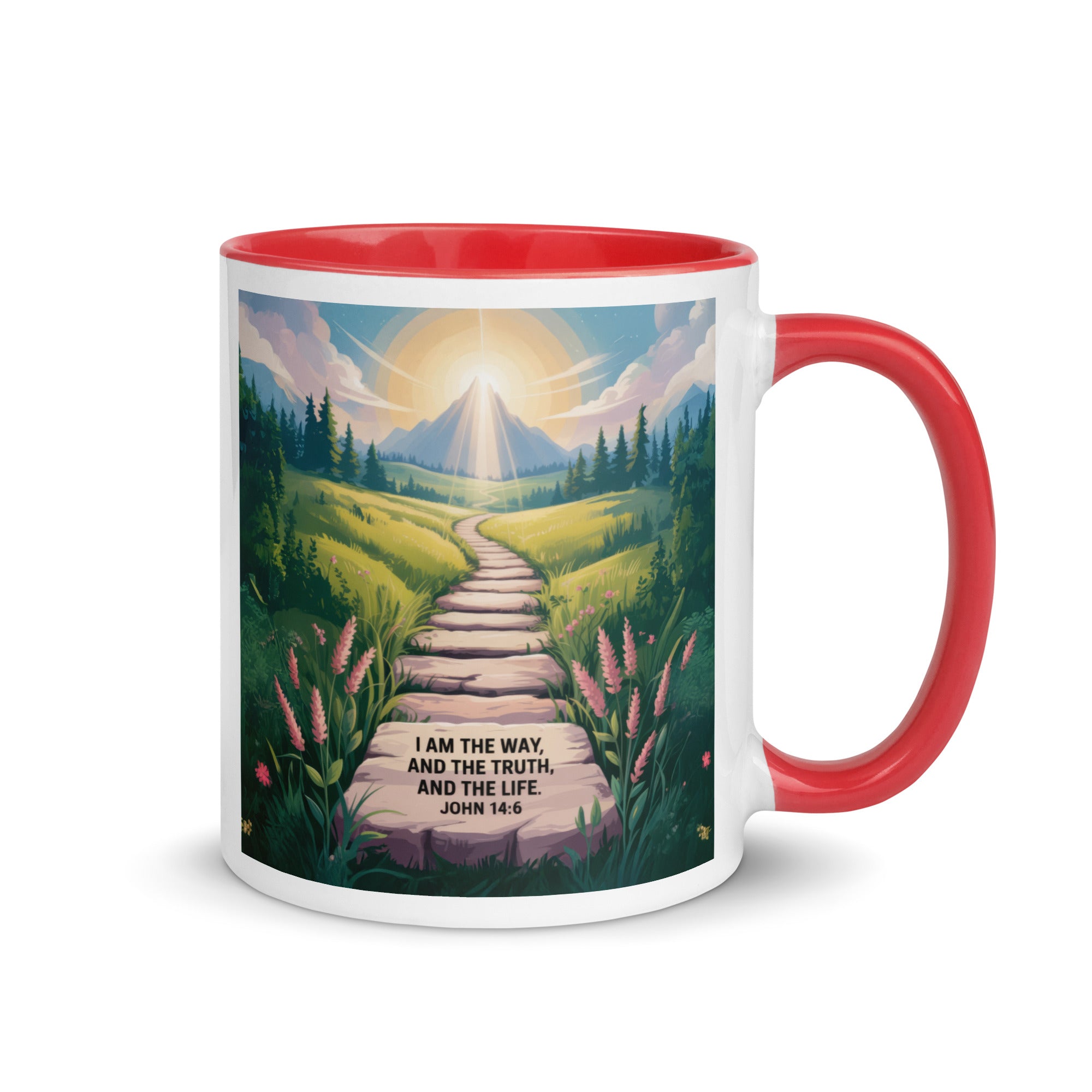 John 14:6 Bible Verse The Truth White Ceramic Mug with Color Inside Red 11 oz