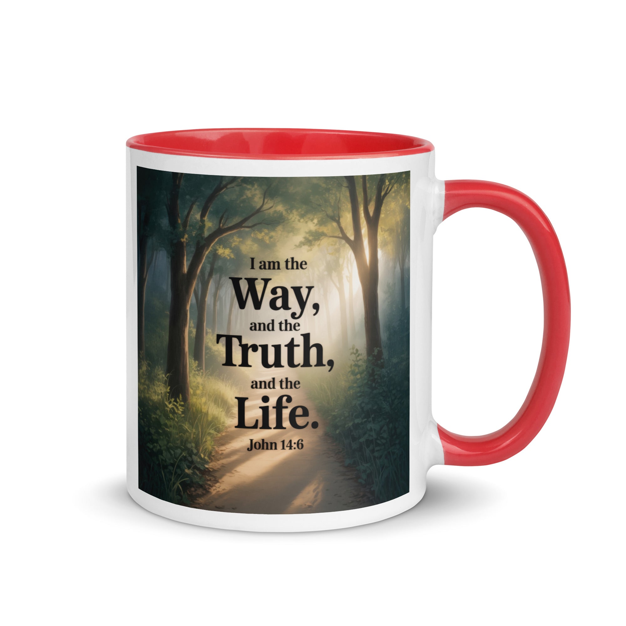 John 14:6 Bible Verse The Life White Ceramic Mug with Color Inside Red 11 oz