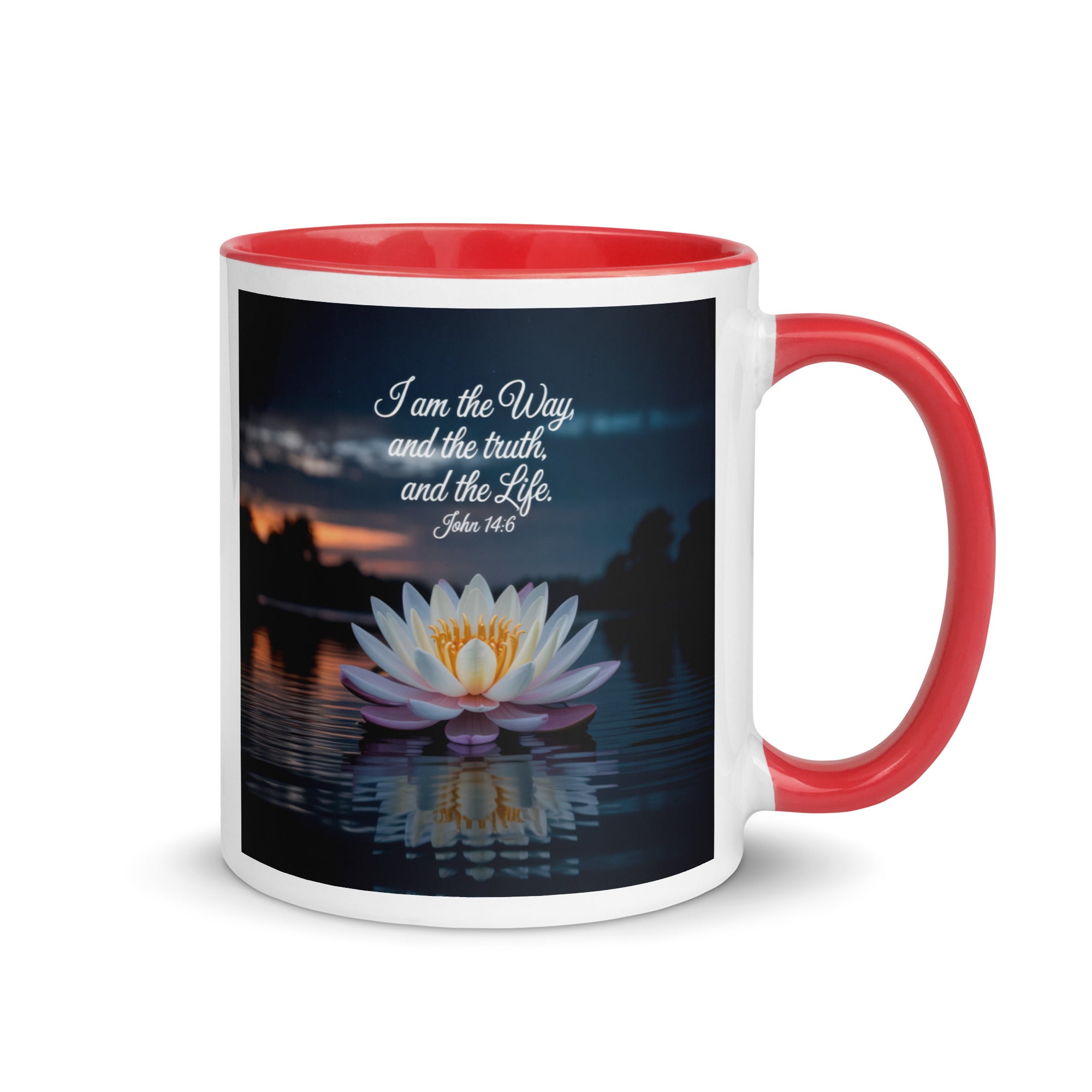 John 14:6 Bible Verse The Father White Ceramic Mug with Color Inside Red 11 oz