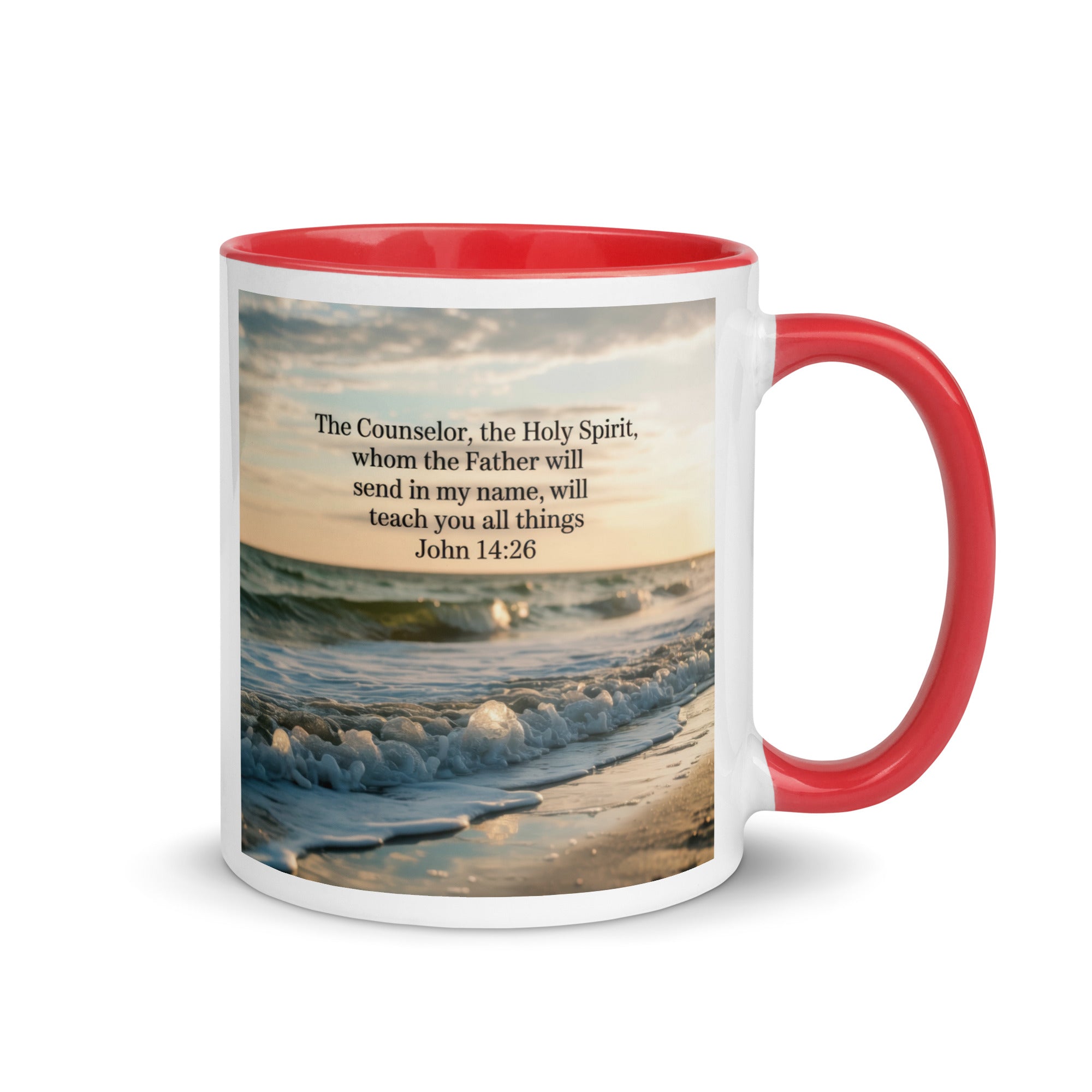 John 14:26 Bible Verse You All White Ceramic Mug with Color Inside Red 11 oz