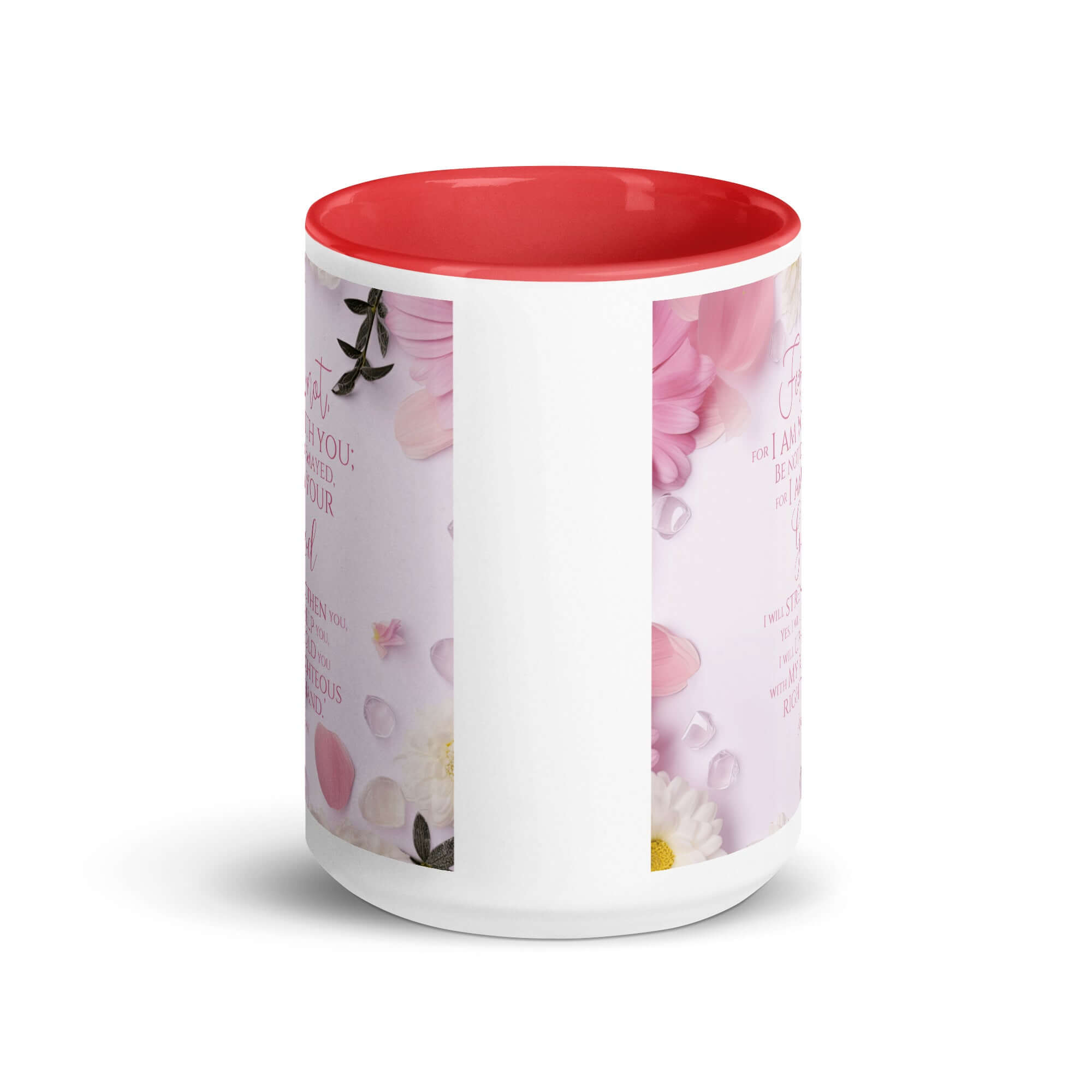 Isaiah 41:10 Bible Verse, God will strengthen you White Ceramic Mug with Color Inside