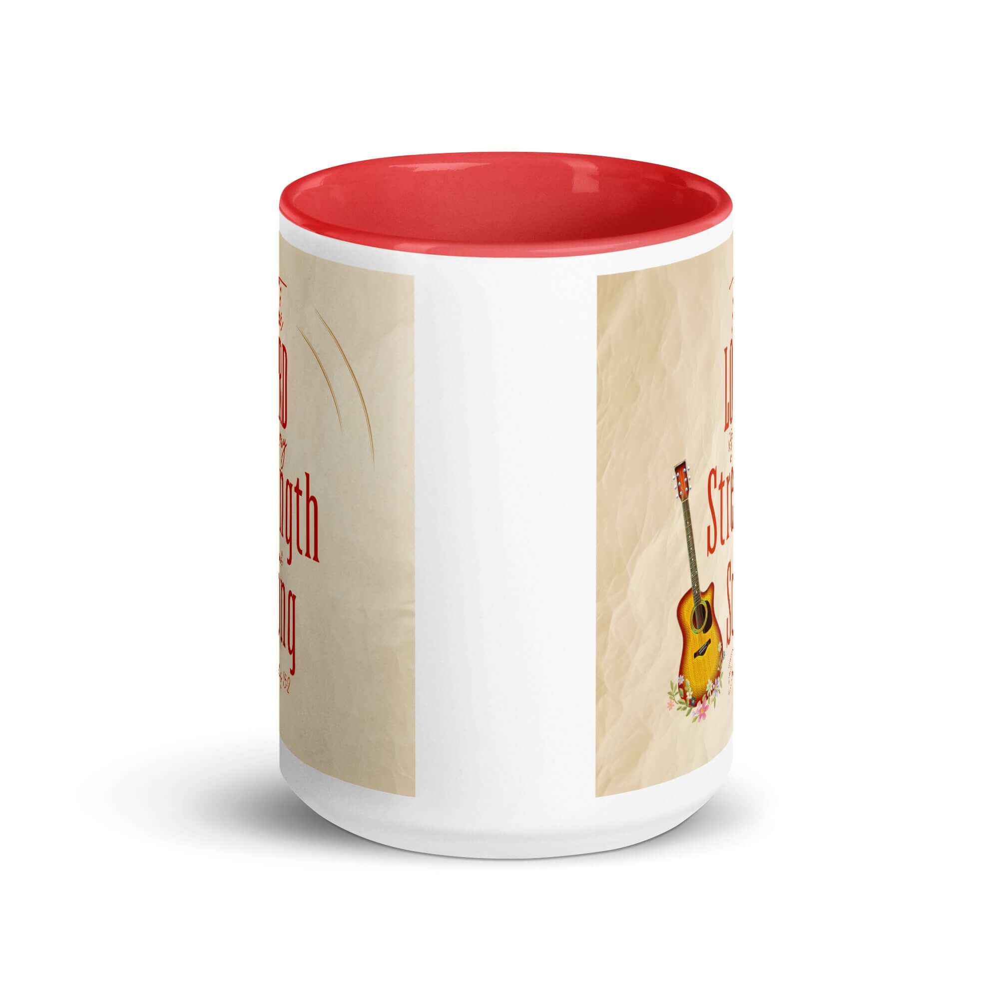Exodus 15:2 Bible Verse, The LORD is my strength White Ceramic Mug with Color Inside