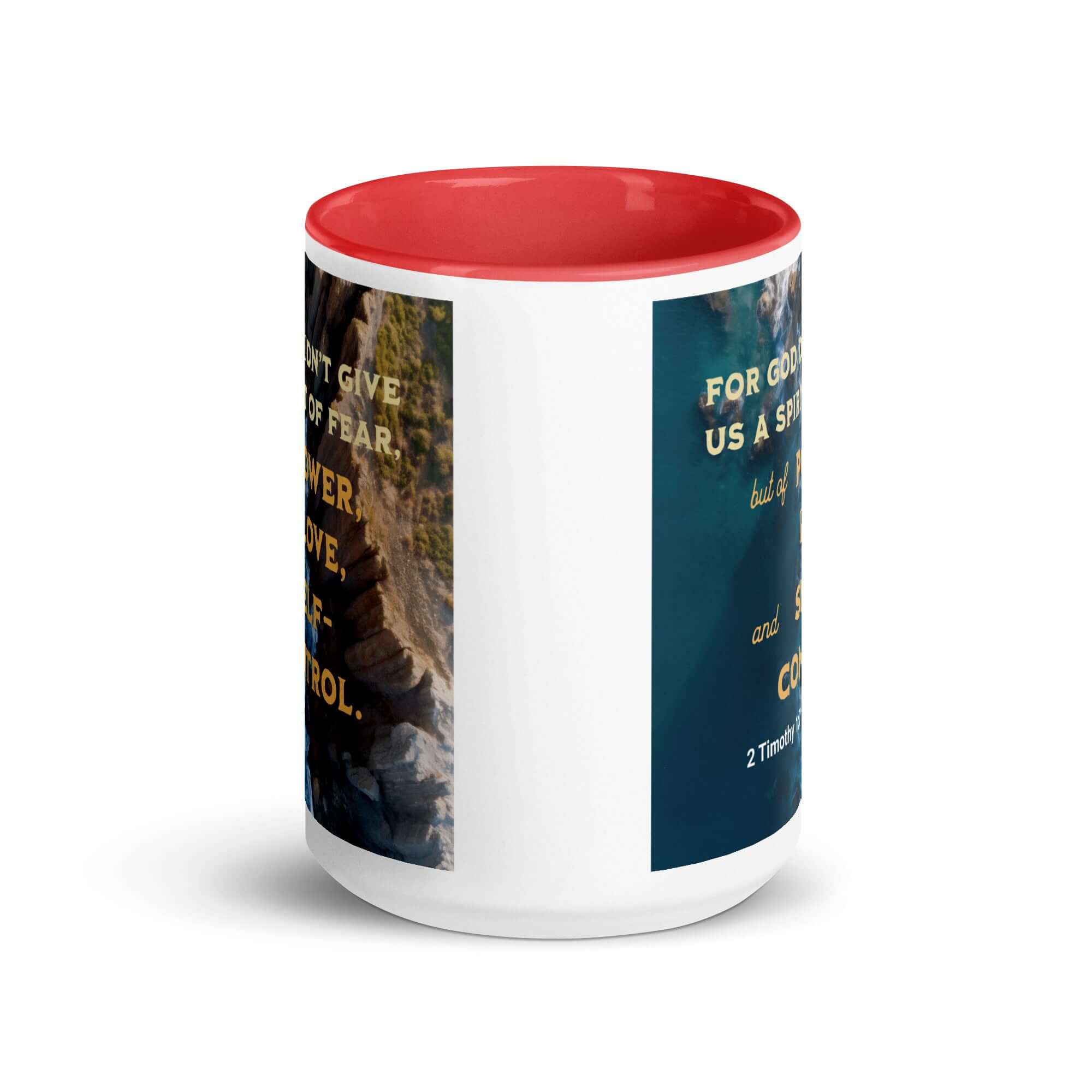 2 Timothy 1:7 Bible Verse, Power, Love, Self-Control White Ceramic Mug with Color Inside