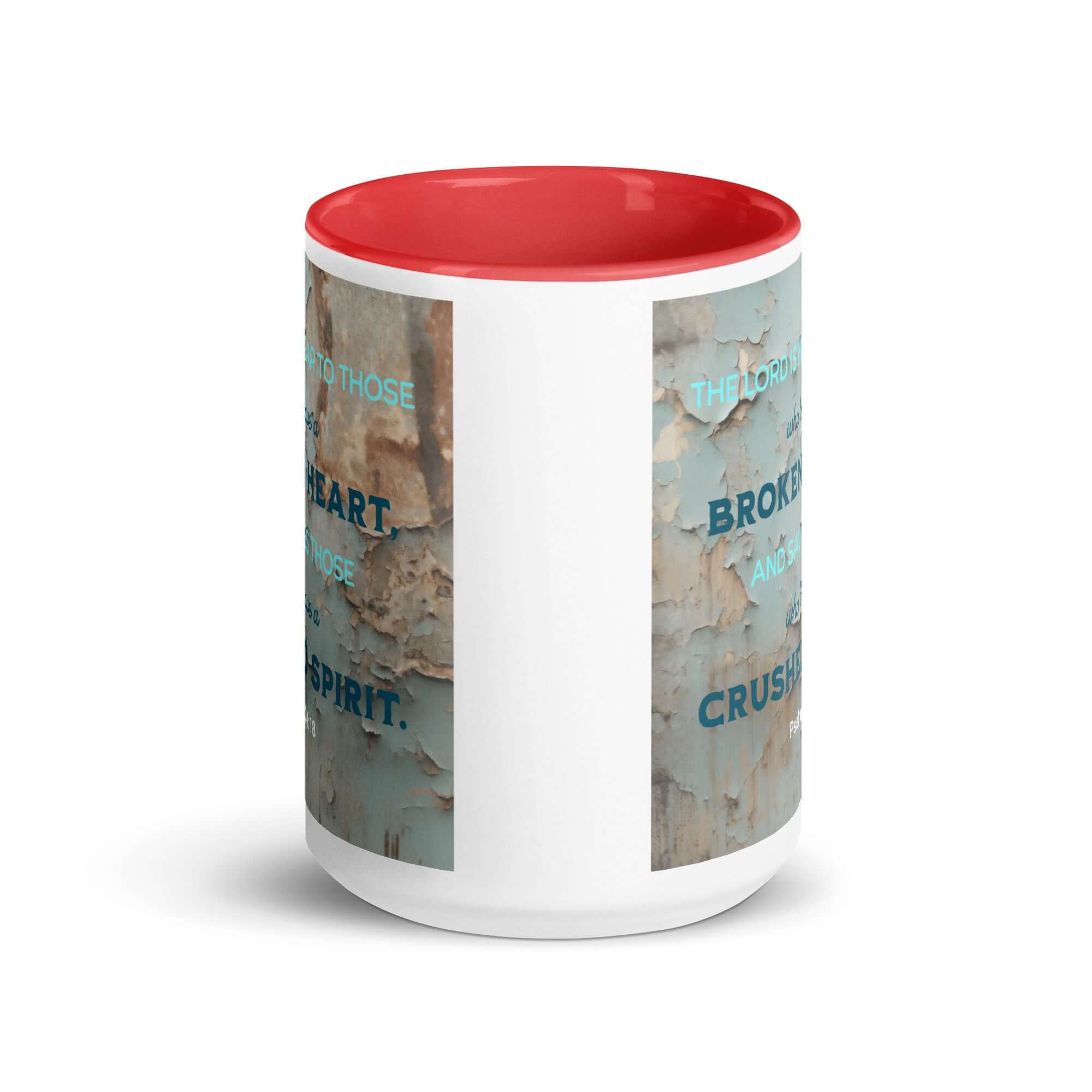 Psalm 34:18 Bible Verse, The LORD is Near White Ceramic Mug with Color Inside