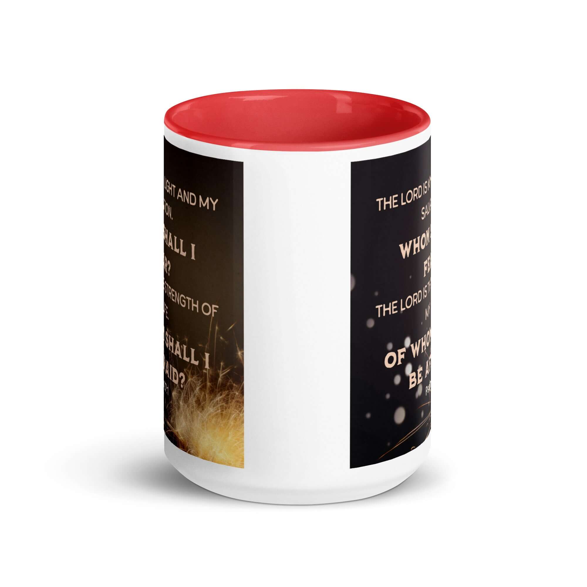 Psalm 27:1 Bible Verse, The LORD is My Light White Ceramic Mug with Color Inside