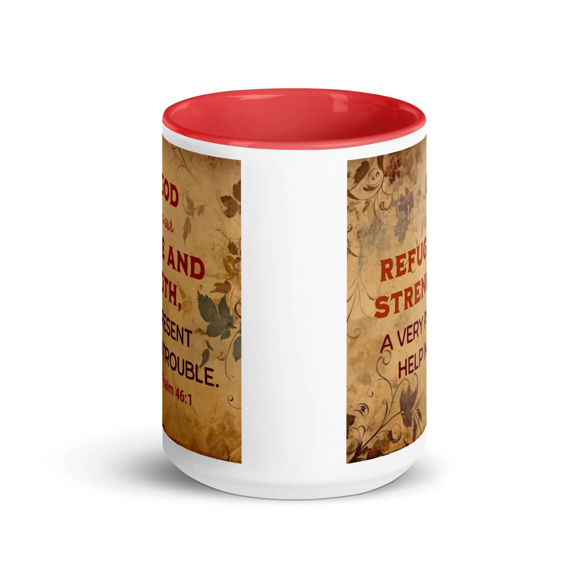Psalm 46:1 Bible Verse, God is Our Refuge White Ceramic Mug with Color Inside