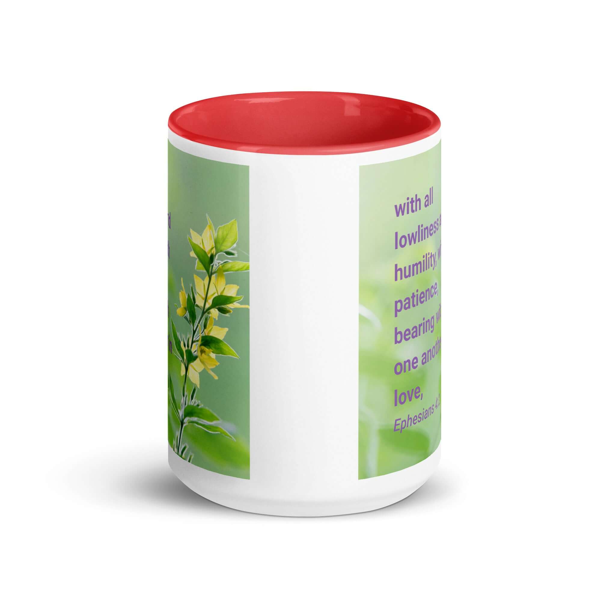 Ephesians 4:2 Bible Verse, one another in love White Ceramic Mug with Color Inside