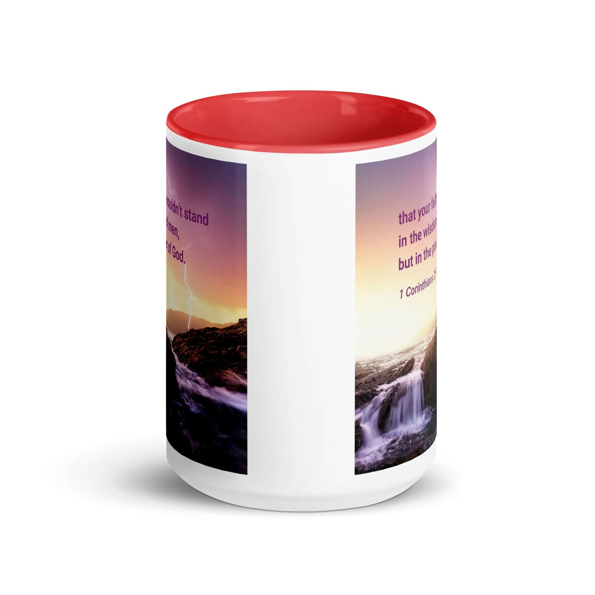 1 Corinthians 2:5 Bible Verse, power of God White Ceramic Mug with Color Inside
