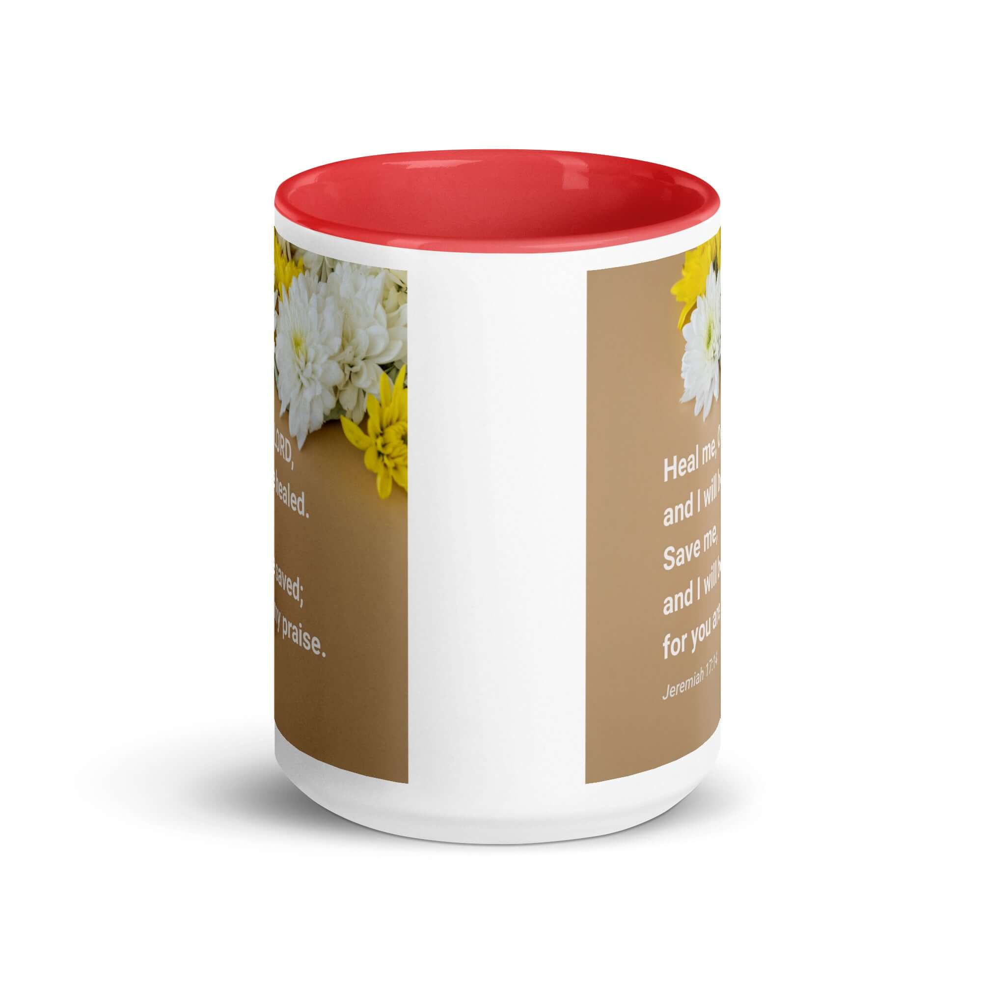 Jeremiah 17:14 Bible Verse, Heal me, O LORD White Ceramic Mug with Color Inside