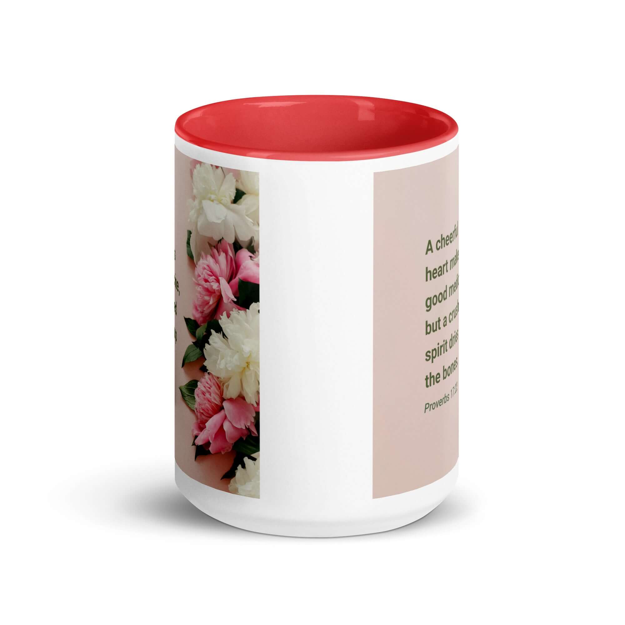 Proverbs 17:22 Bible Verse, good medicine White Ceramic Mug with Color Inside