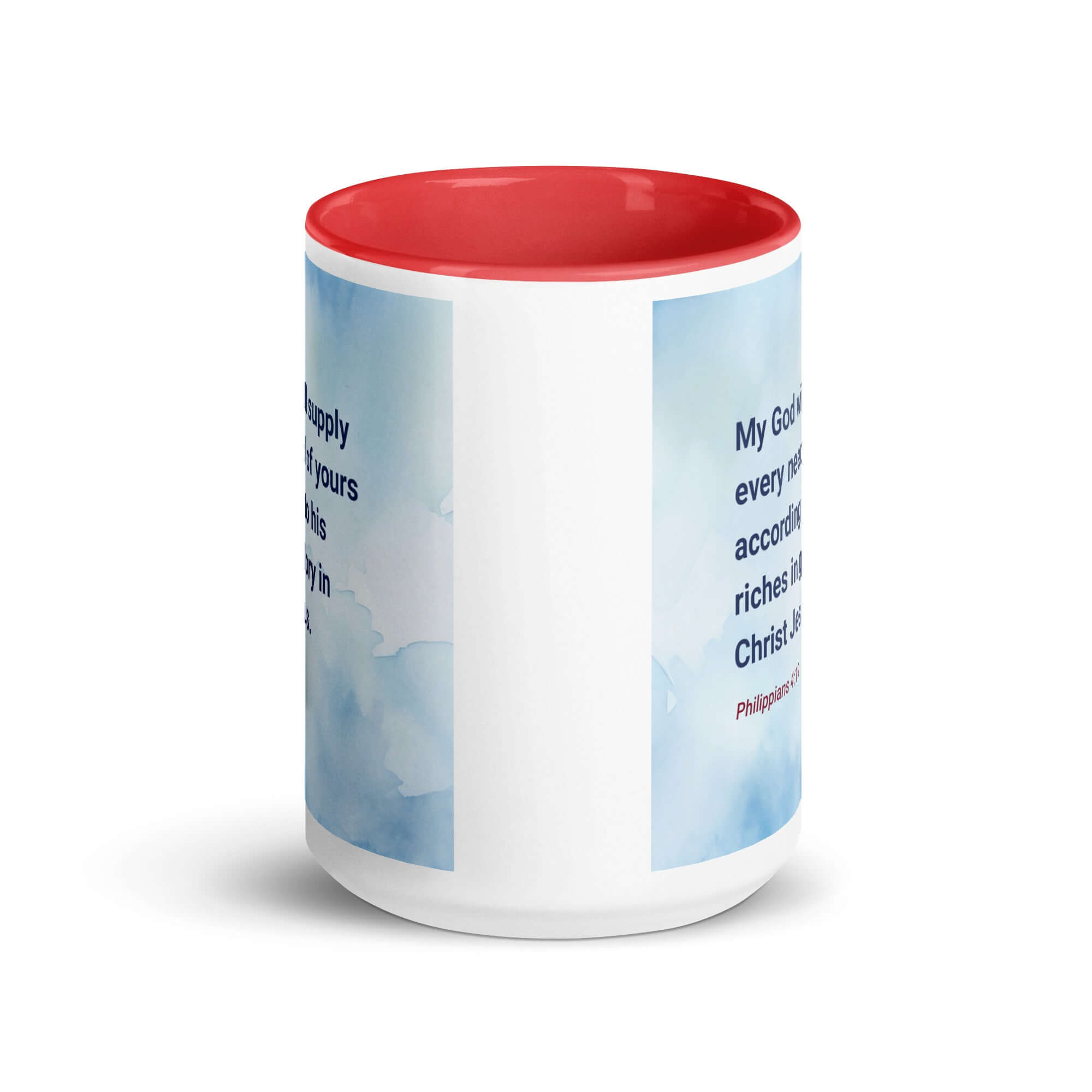 Philippians 4:19 Bible Verse, God will supply White Ceramic Mug with Color Inside