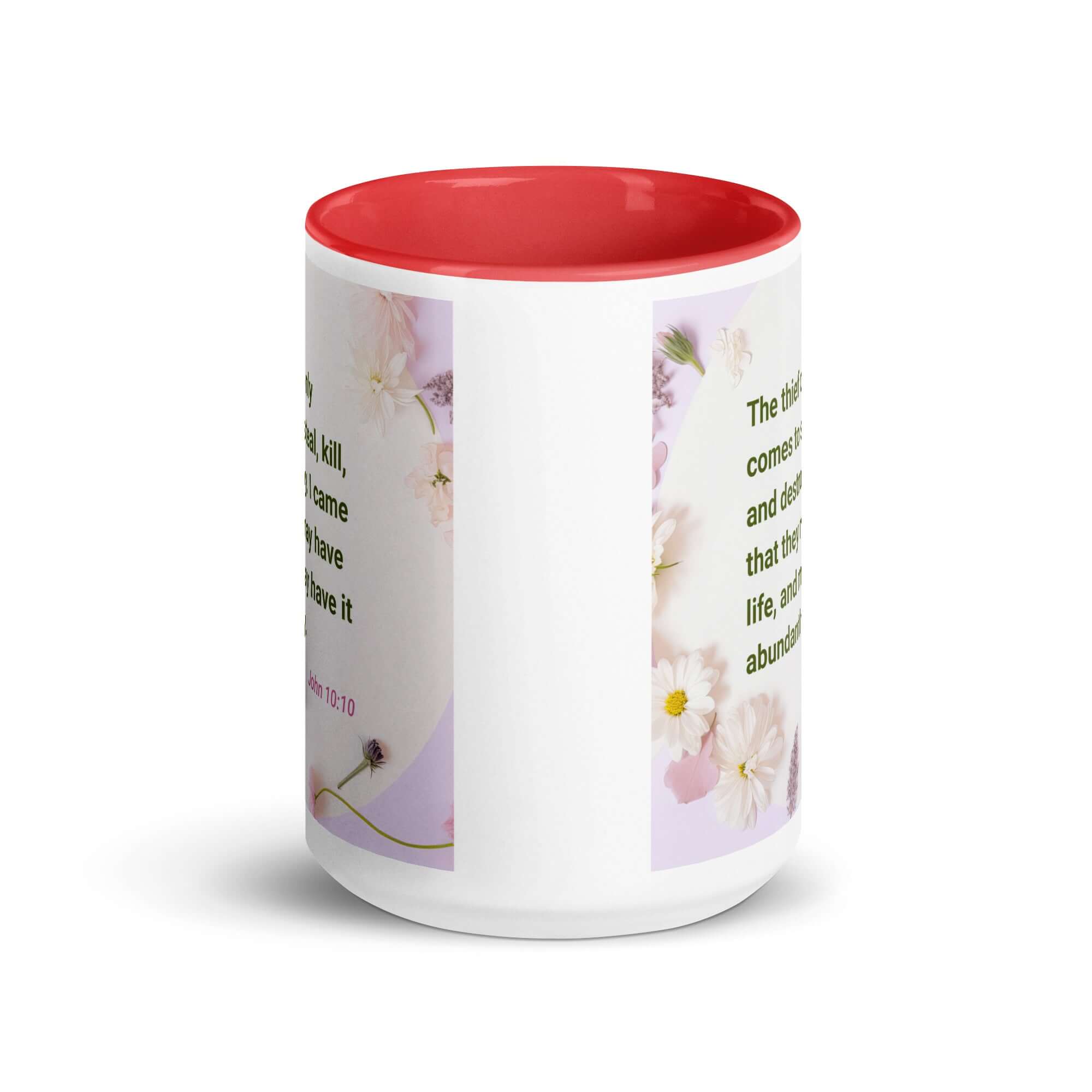 John 10:10 Bible Verse, Abundant Life White Ceramic Mug with Color Inside