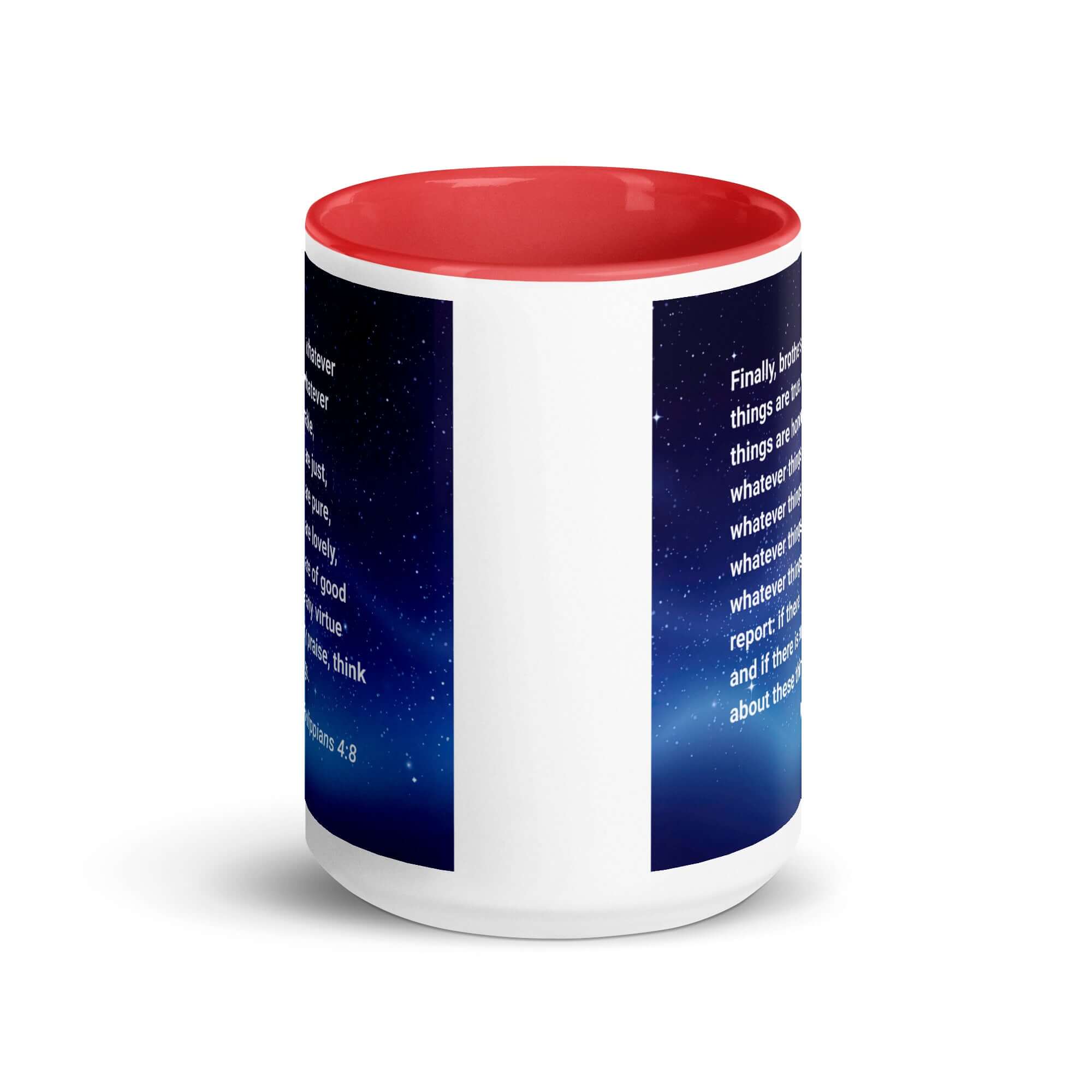 Philippians 4:8 Bible Verse, Think these things White Ceramic Mug with Color Inside