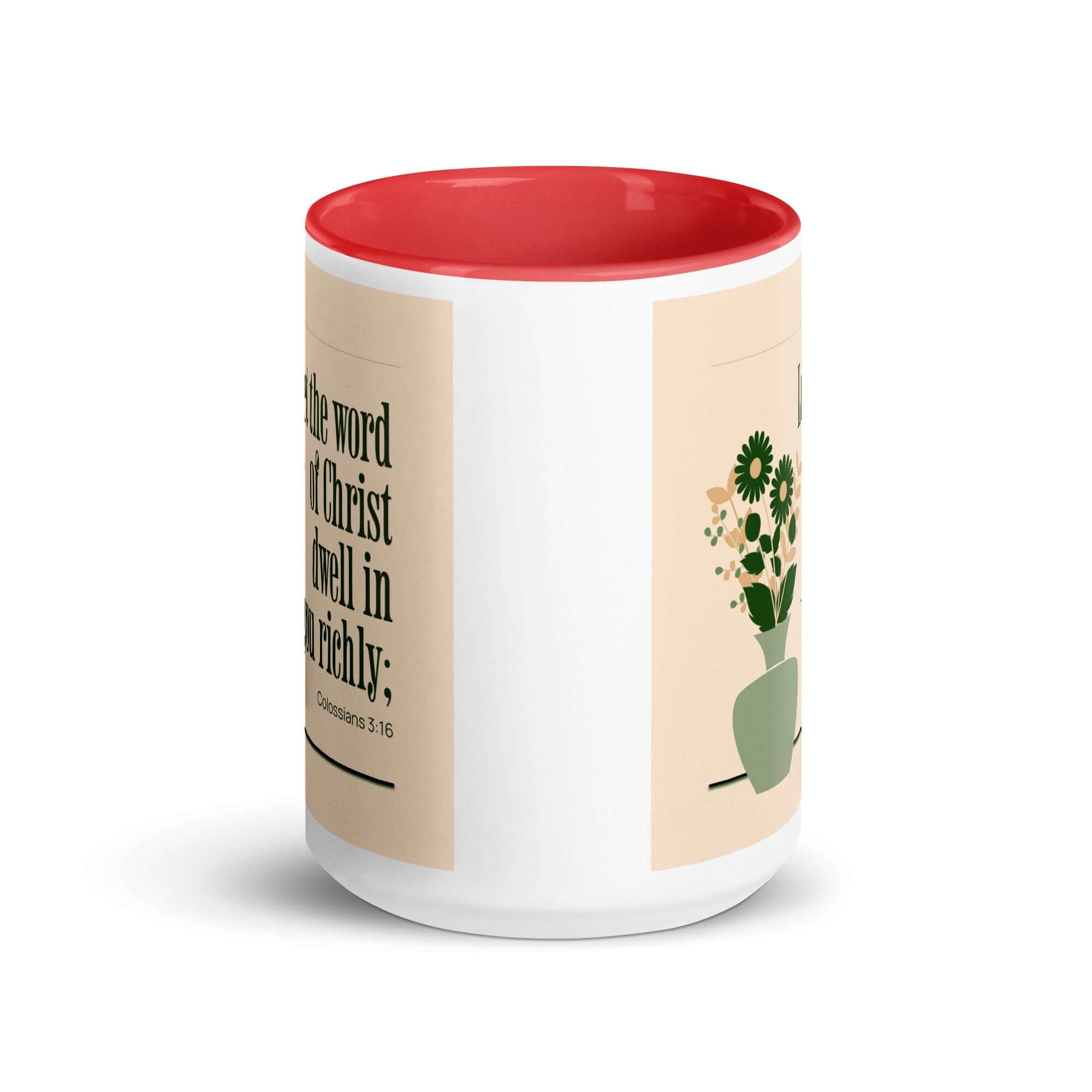 Colossians 3:16 Bible Verse, word of Christ White Ceramic Mug with Color Inside