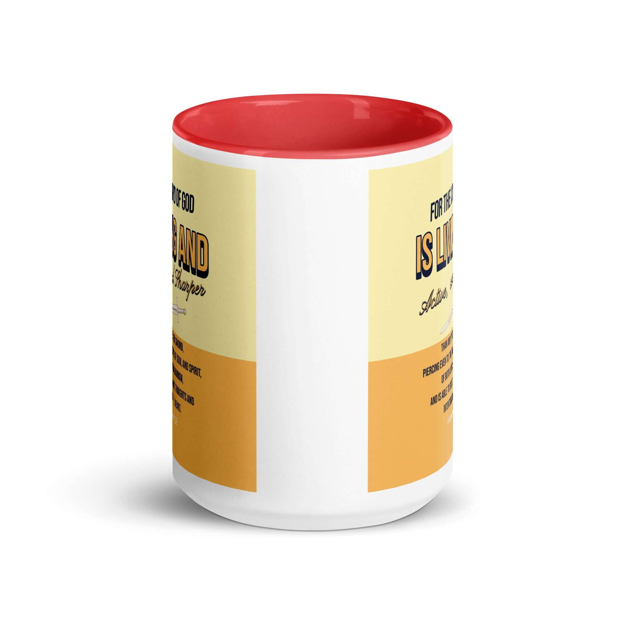 Hebrews 4:12 Bible Verse, living and active White Ceramic Mug with Color Inside