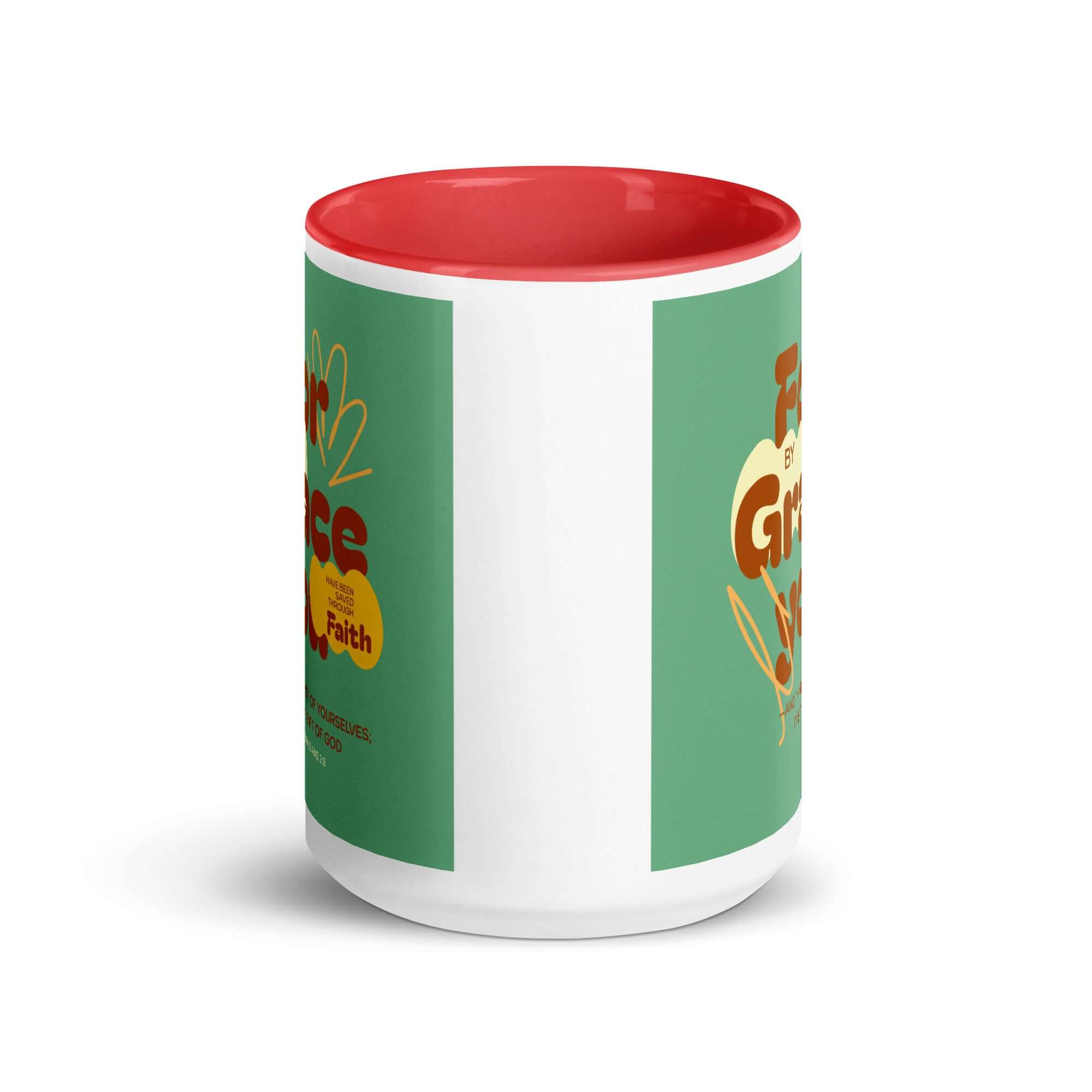 Ephesians 2:8 Bible Verse, for by grace White Ceramic Mug with Color Inside