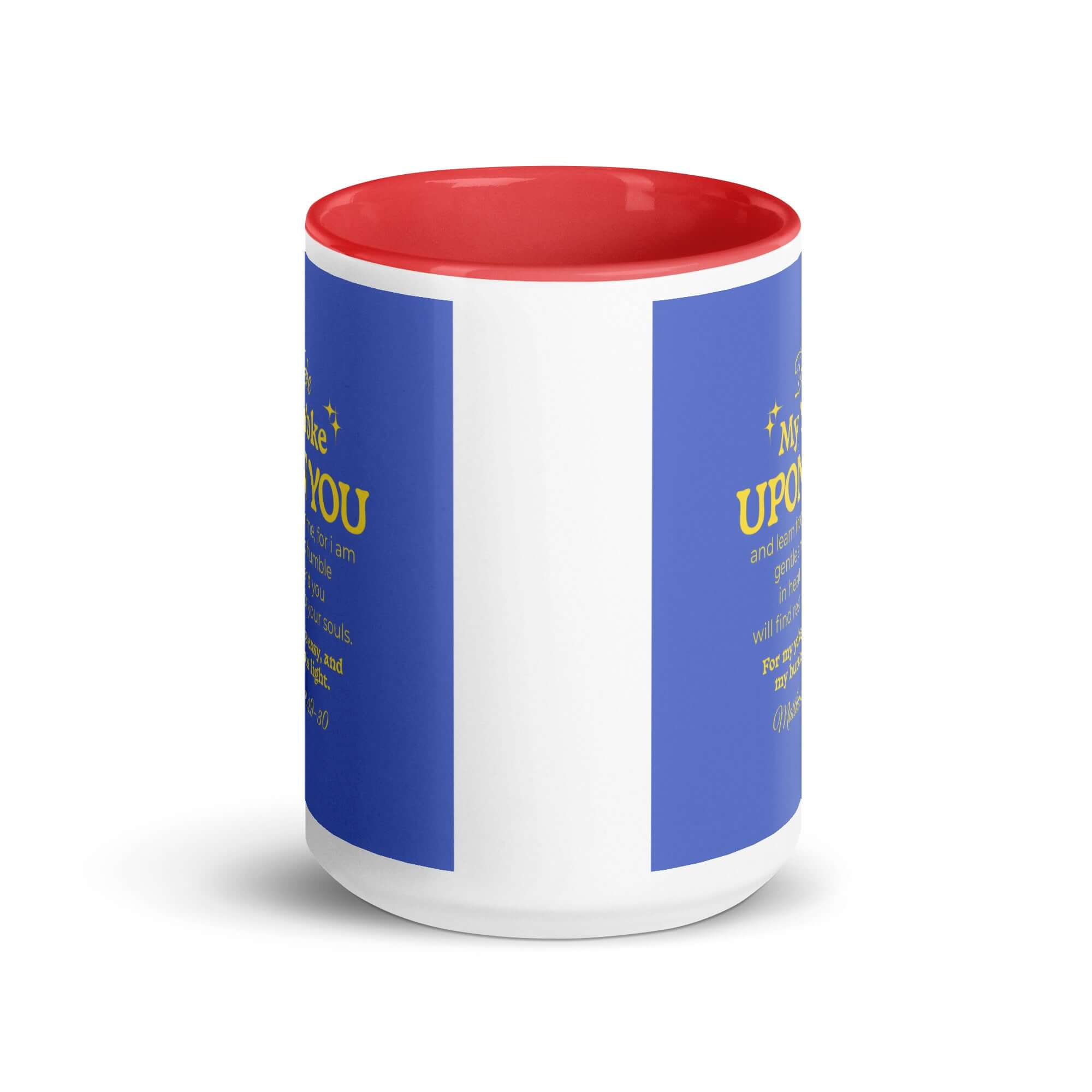 Matthew 11:29-30 Bible Verse, Take my yoke White Ceramic Mug with Color Inside