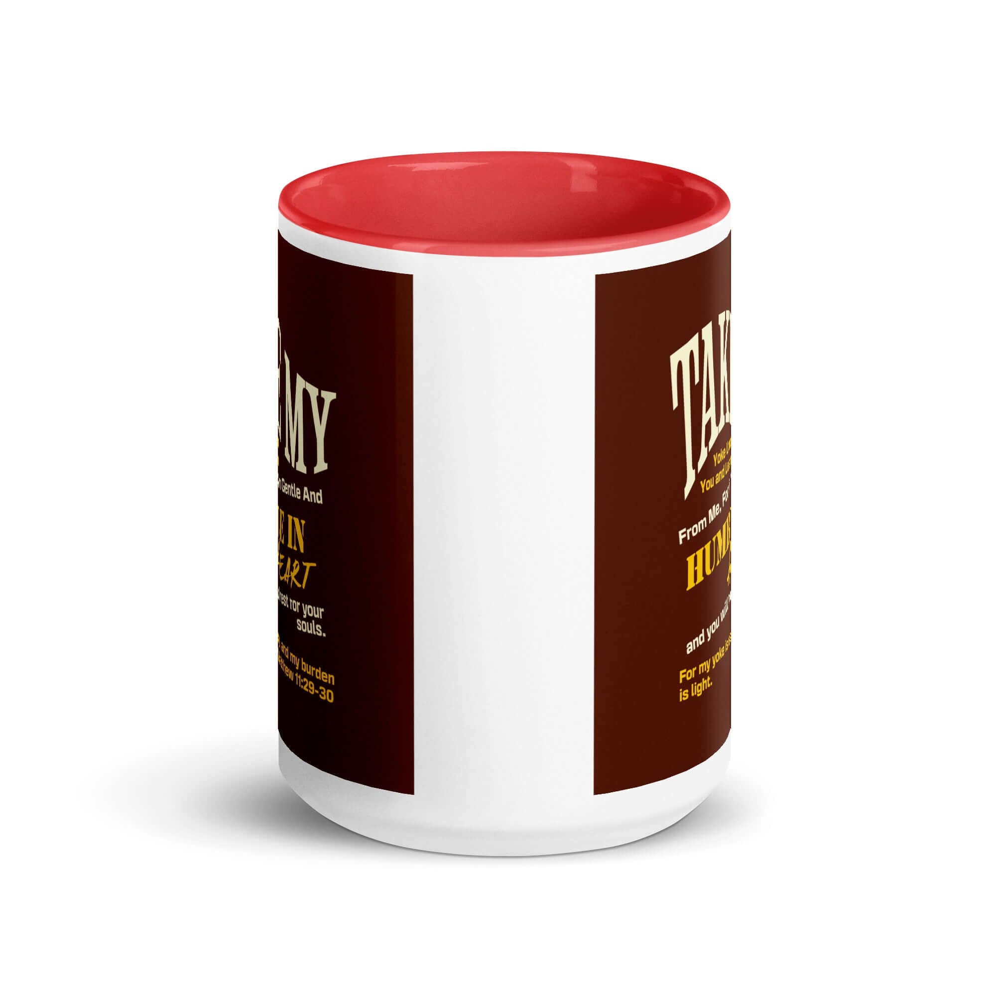 Matthew 11:29-30 Bible Verse, learn from me White Ceramic Mug with Color Inside