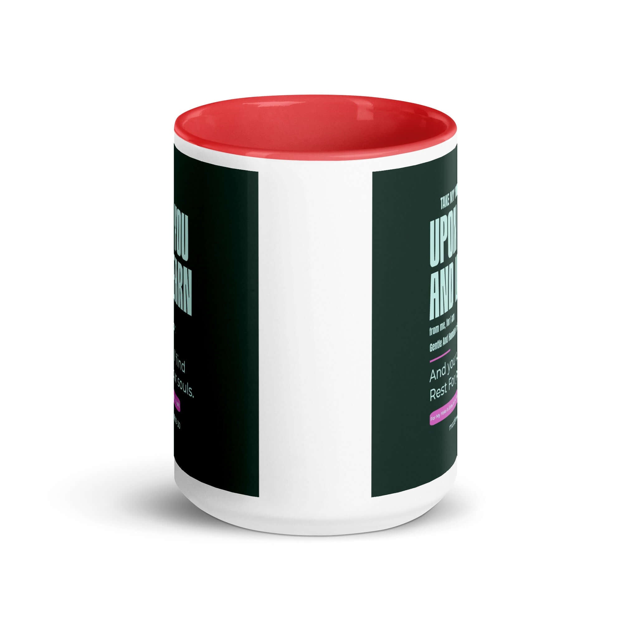 Matthew 11:29-30 Bible Verse, I am gentle White Ceramic Mug with Color Inside