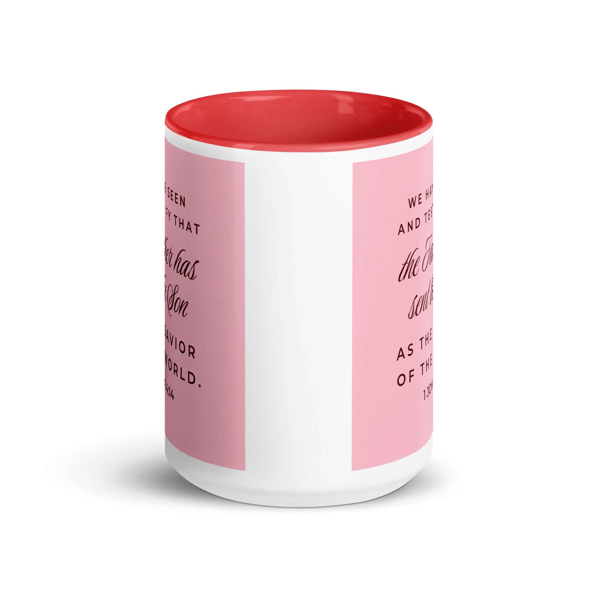 1 John 4:14 Bible Verse, We have seen White Ceramic Mug with Color Inside