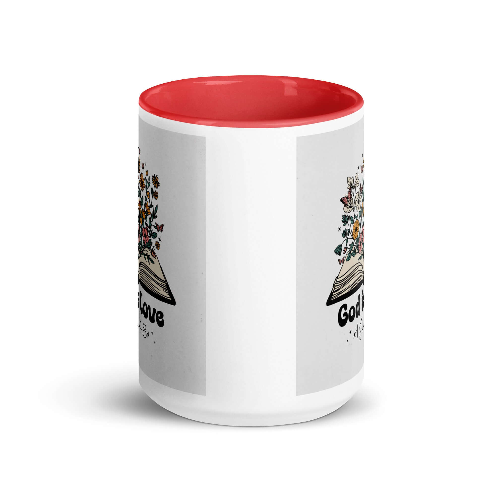 1 John 4:8 Bible Verse, God is Love White Ceramic Mug with Color Inside