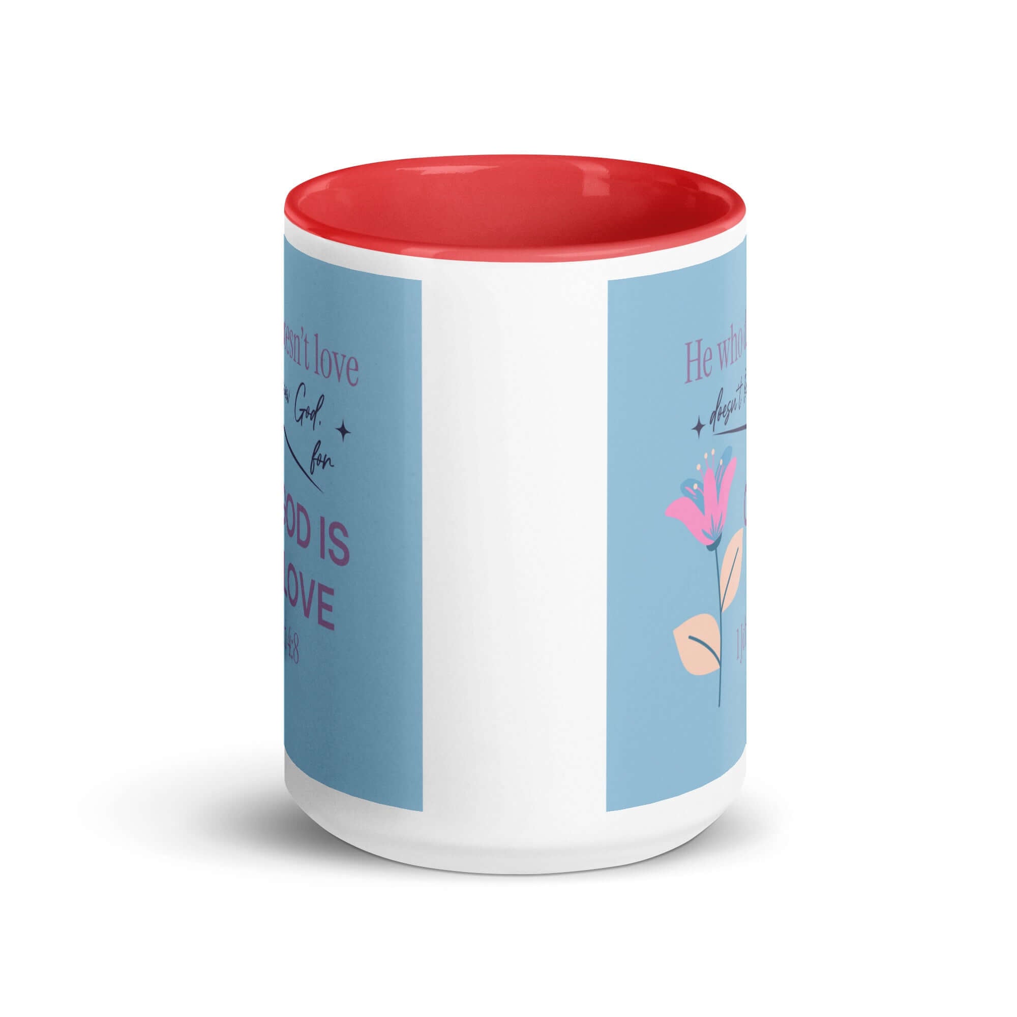 1 John 4:8 Bible Verse, doesn’t love White Ceramic Mug with Color Inside