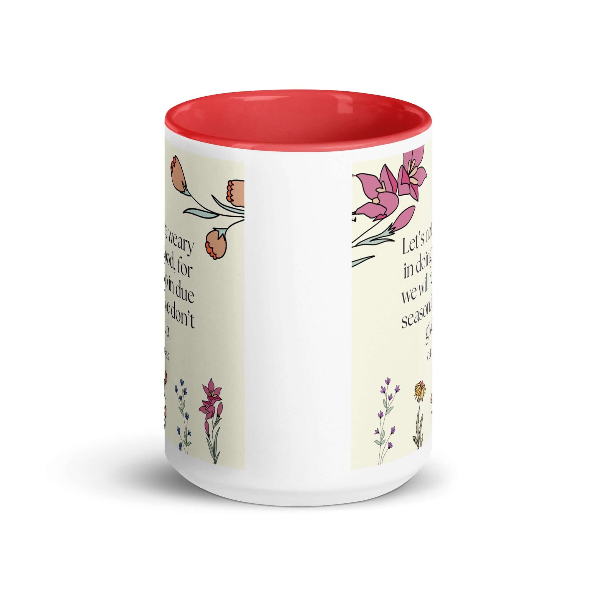 Galatians 6:9 Bible Verse, in doing good White Ceramic Mug with Color Inside