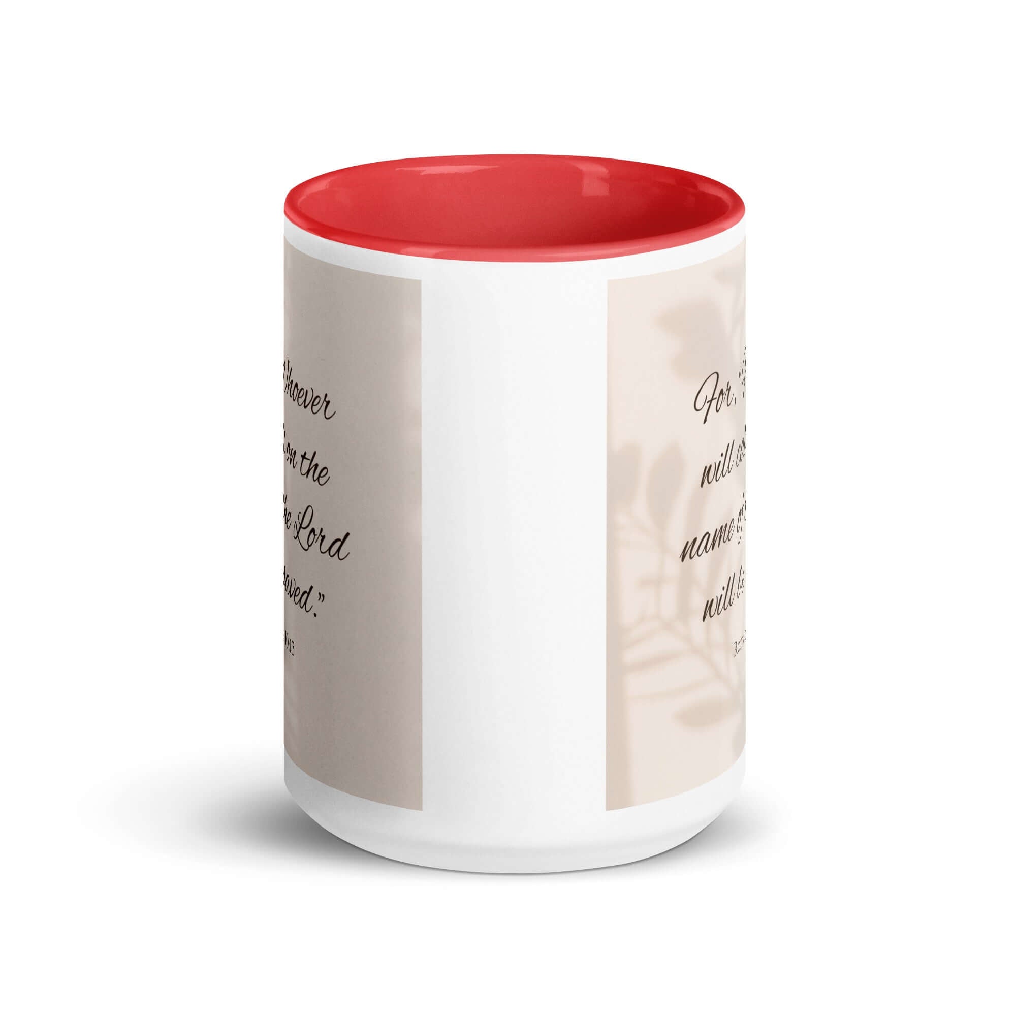 Romans 10:13 Bible Verse, Whoever White Ceramic Mug with Color Inside