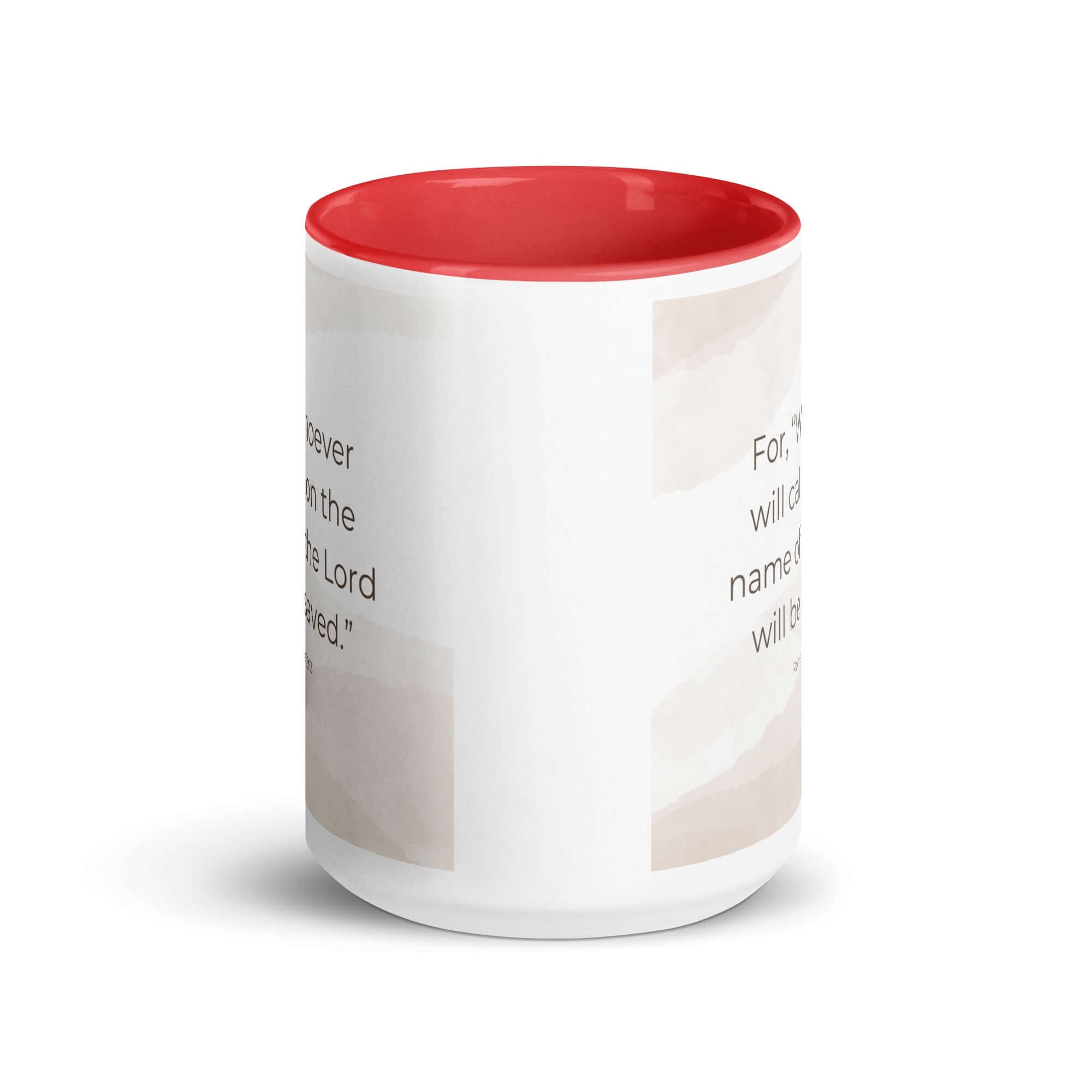 Romans 10:13 Bible Verse, the name White Ceramic Mug with Color Inside