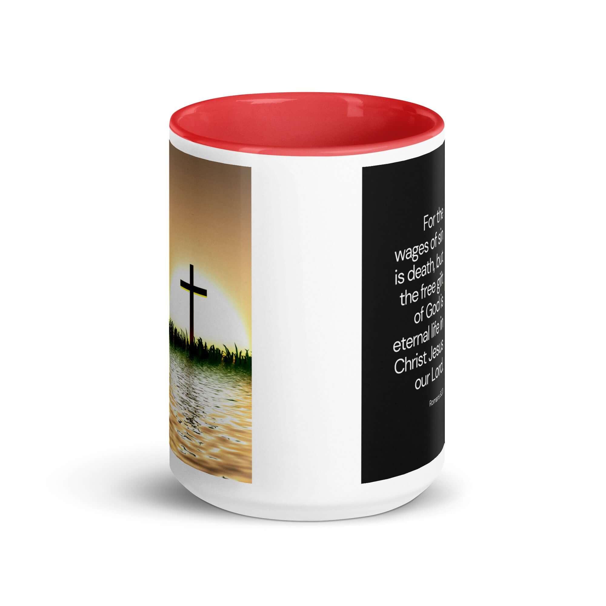 Romans 6:23 Bible Verse, the wages White Ceramic Mug with Color Inside