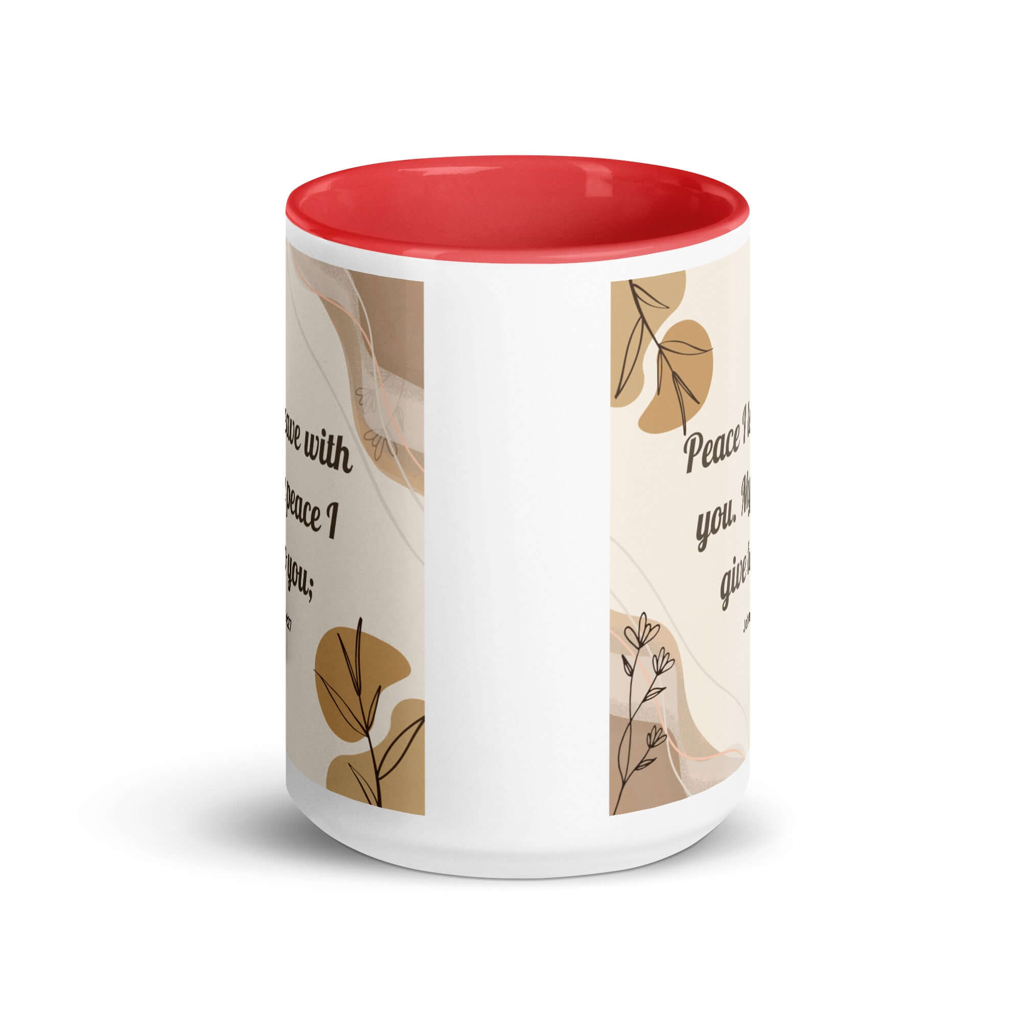 John 14:27 Bible Verse, Peace I White Ceramic Mug with Color Inside