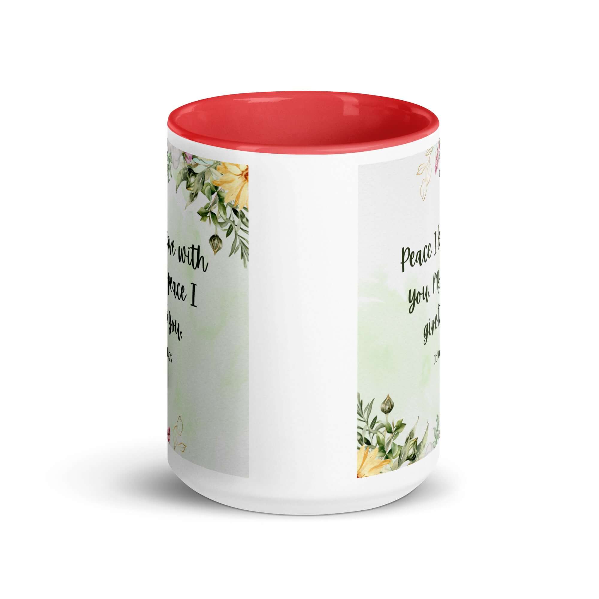John 14:27 Bible Verse, My peace White Ceramic Mug with Color Inside