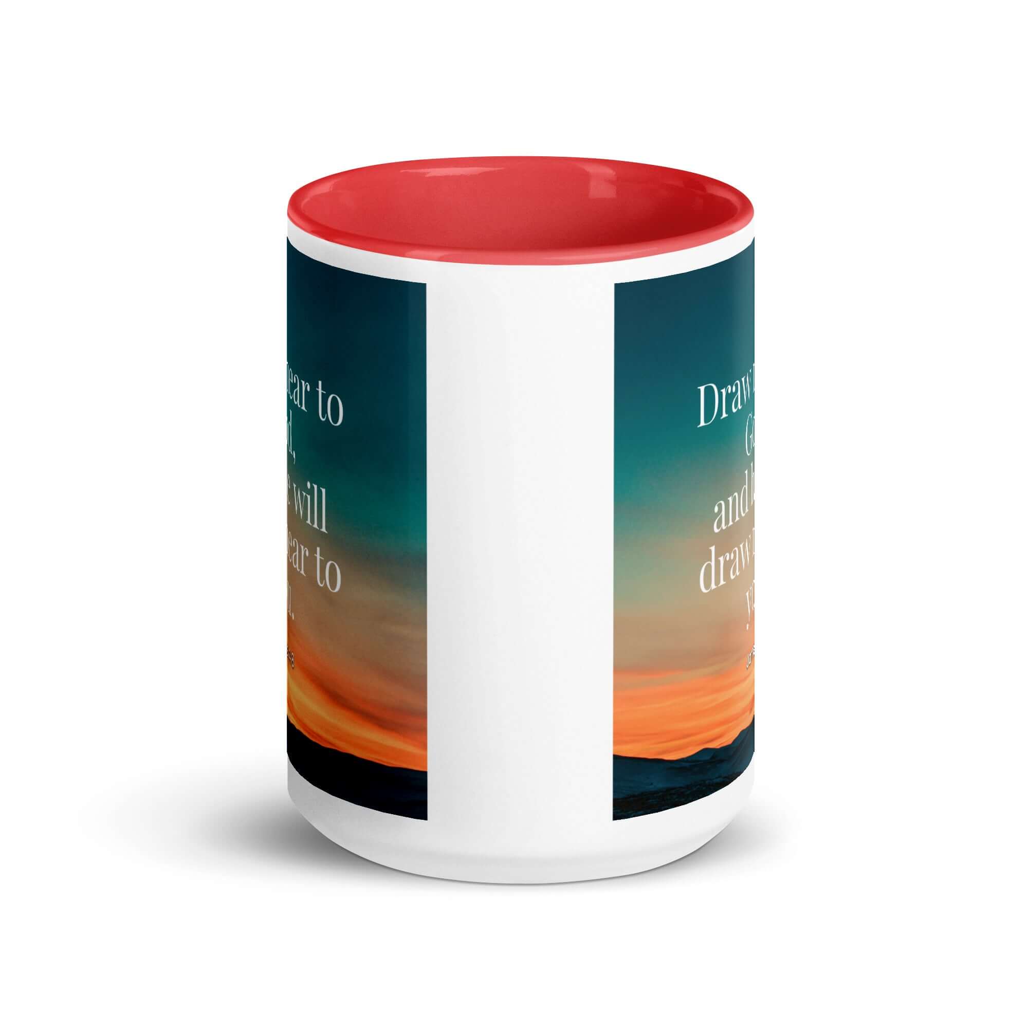 James 4:8 Bible Verse, near to God White Ceramic Mug with Color Inside