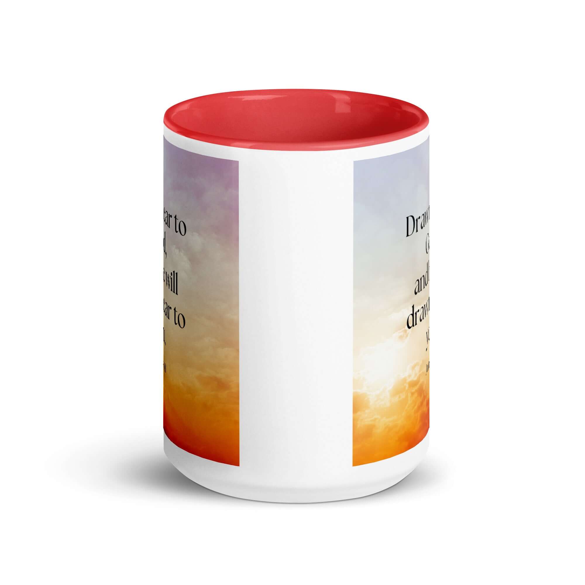 James 4:8 Bible Verse, he will draw White Ceramic Mug with Color Inside