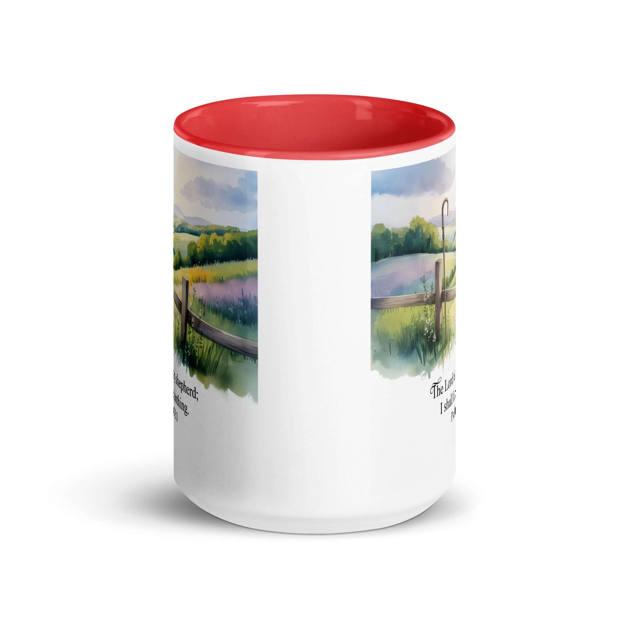 Psalm 23:1 Bible Verse, Lack White Ceramic Mug with Color Inside