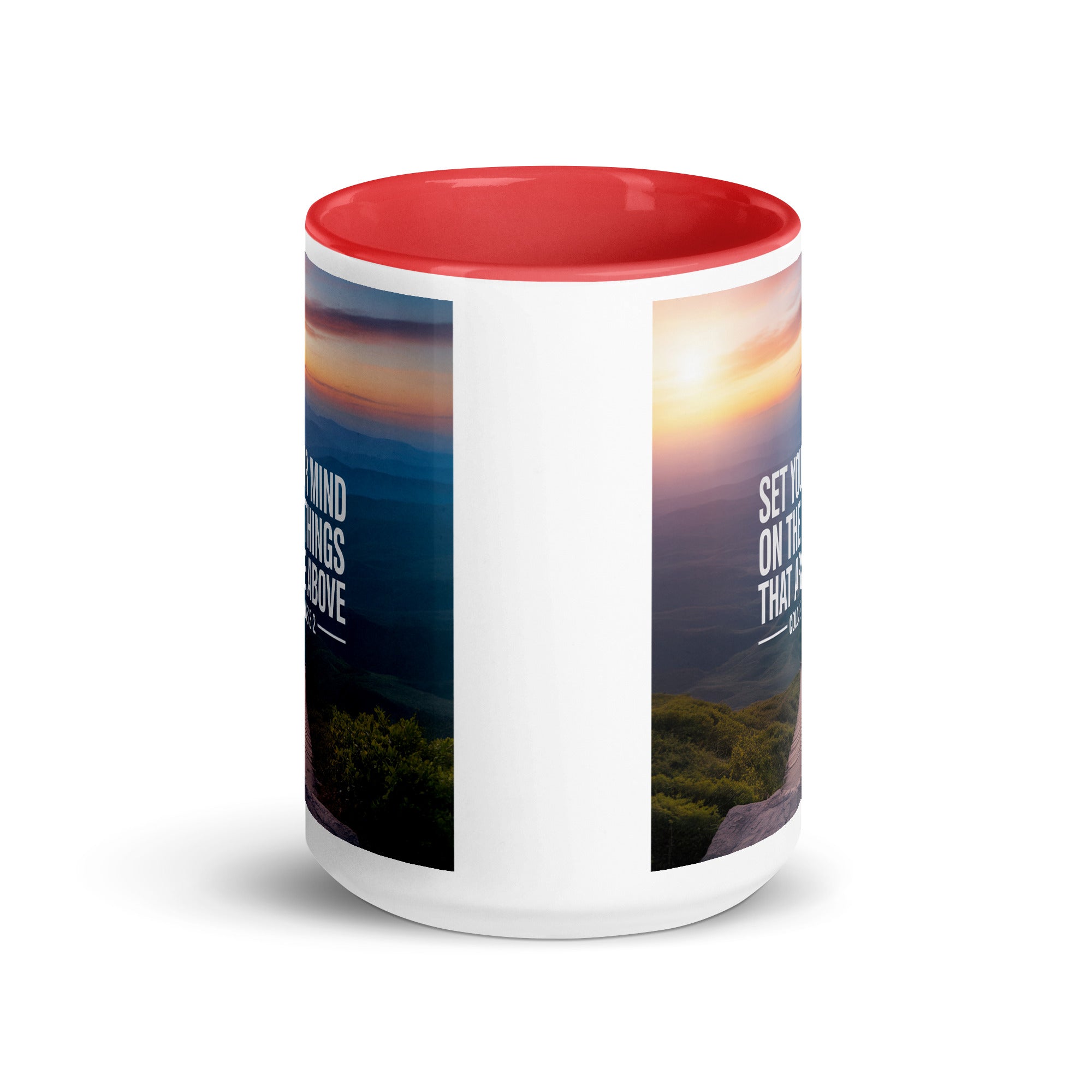 Colossians 3:2 Bible Verse your mind White Ceramic Mug with Color Inside