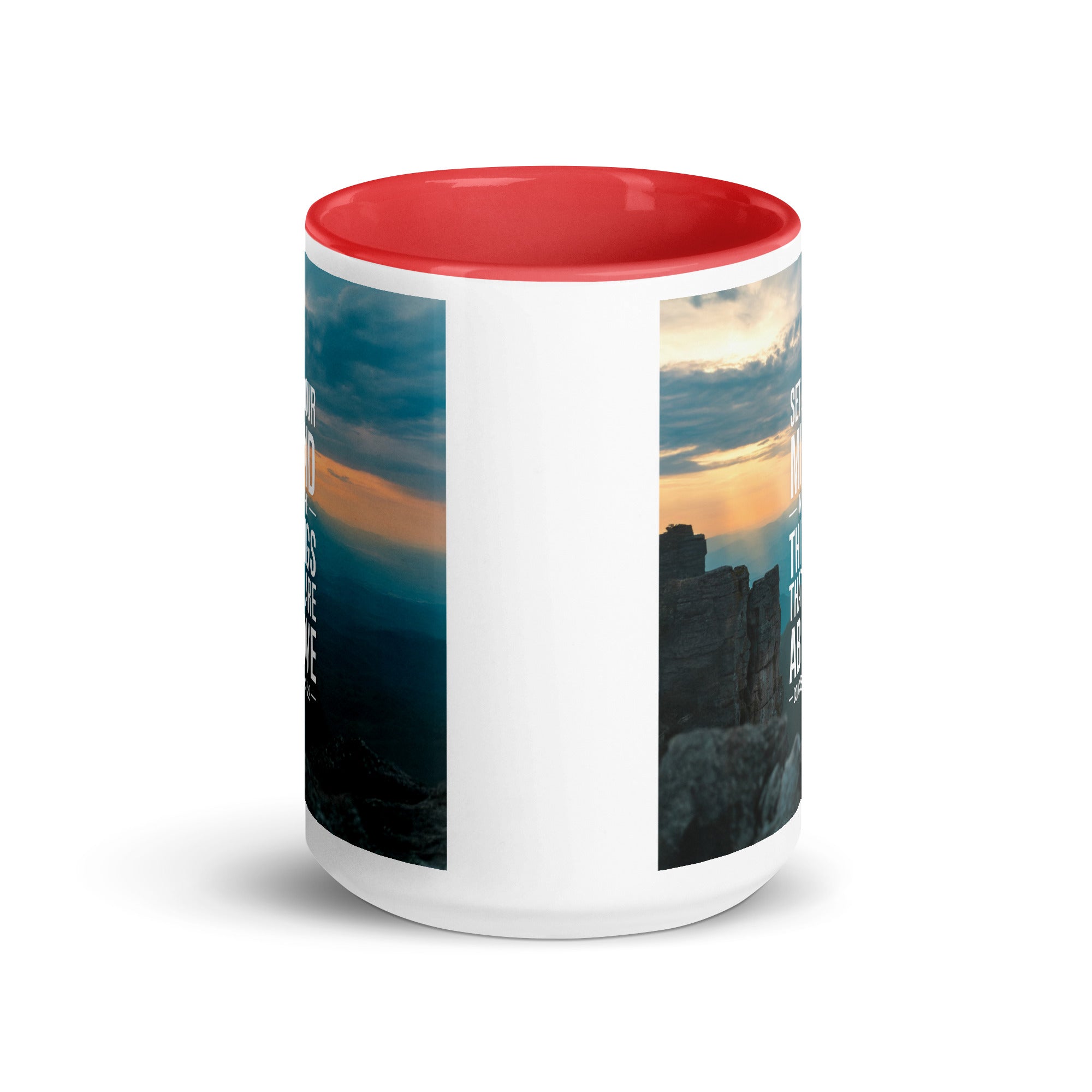 Colossians 3:2 Bible Verse on the White Ceramic Mug with Color Inside