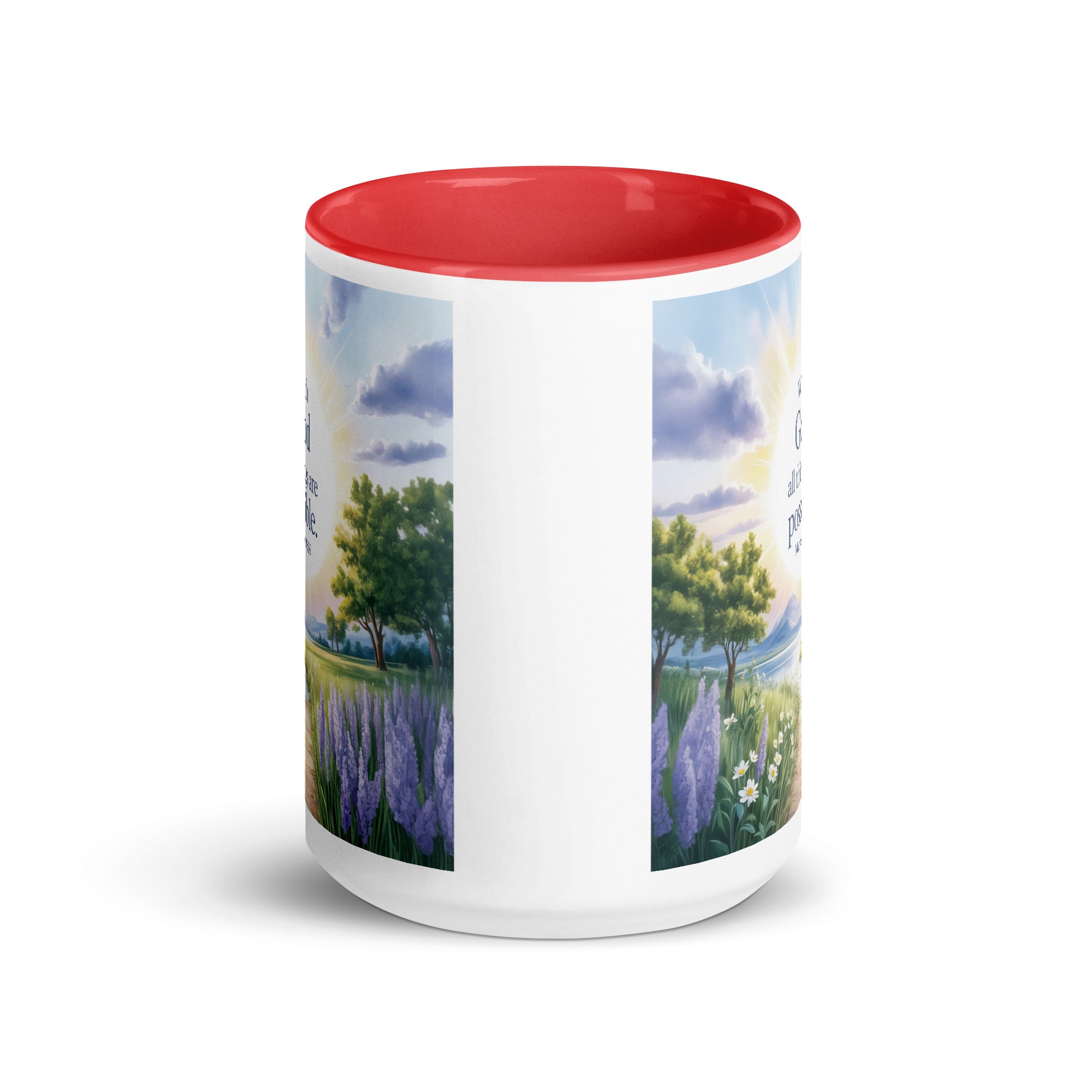 Matthew 19:26 Bible Verse Looking at White Ceramic Mug with Color Inside